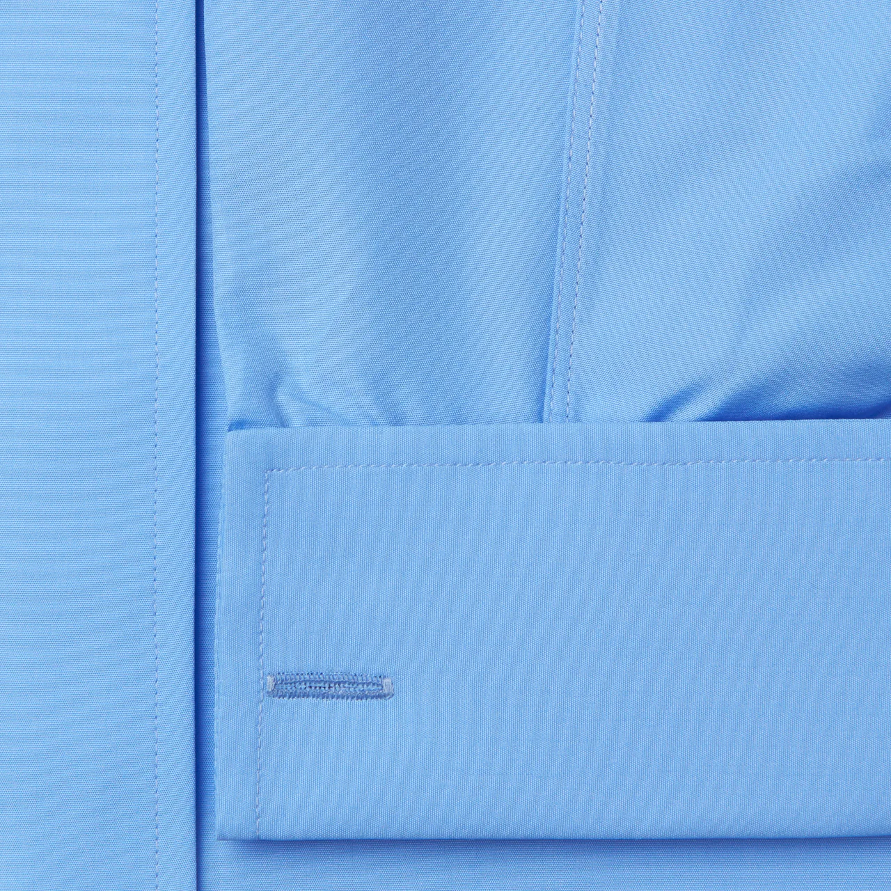 Classic Fit Plain Poplin Double Cuff Bank Collar Shirt in Cornflower - Image 3