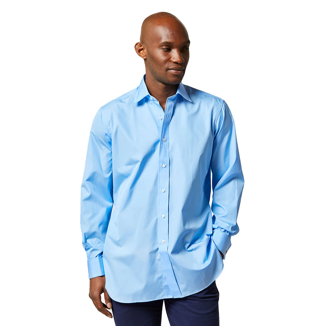 Classic Fit Swiss Poplin Double Cuff Shirt in Cornflower - Image 5