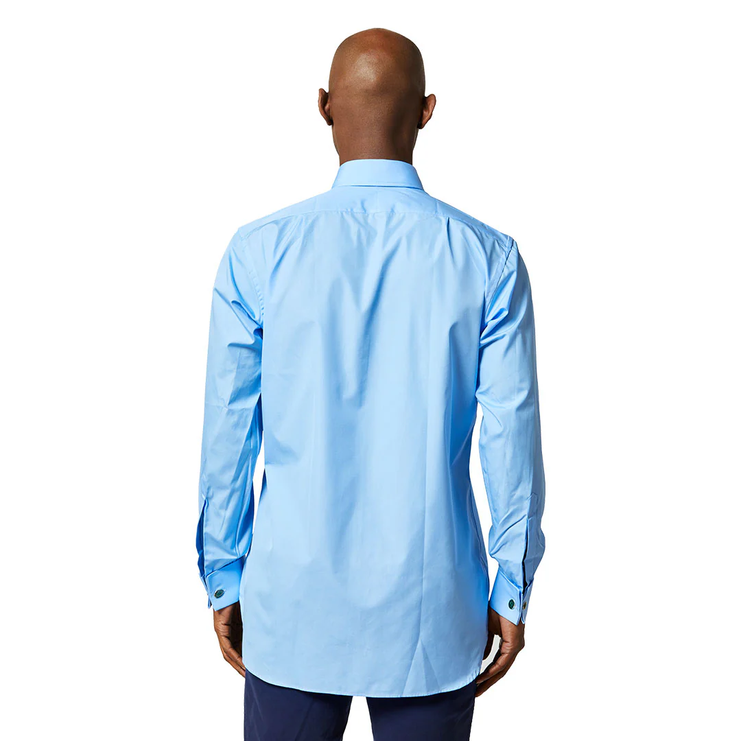 Classic Fit Swiss Poplin Double Cuff Shirt in Cornflower - Image 6