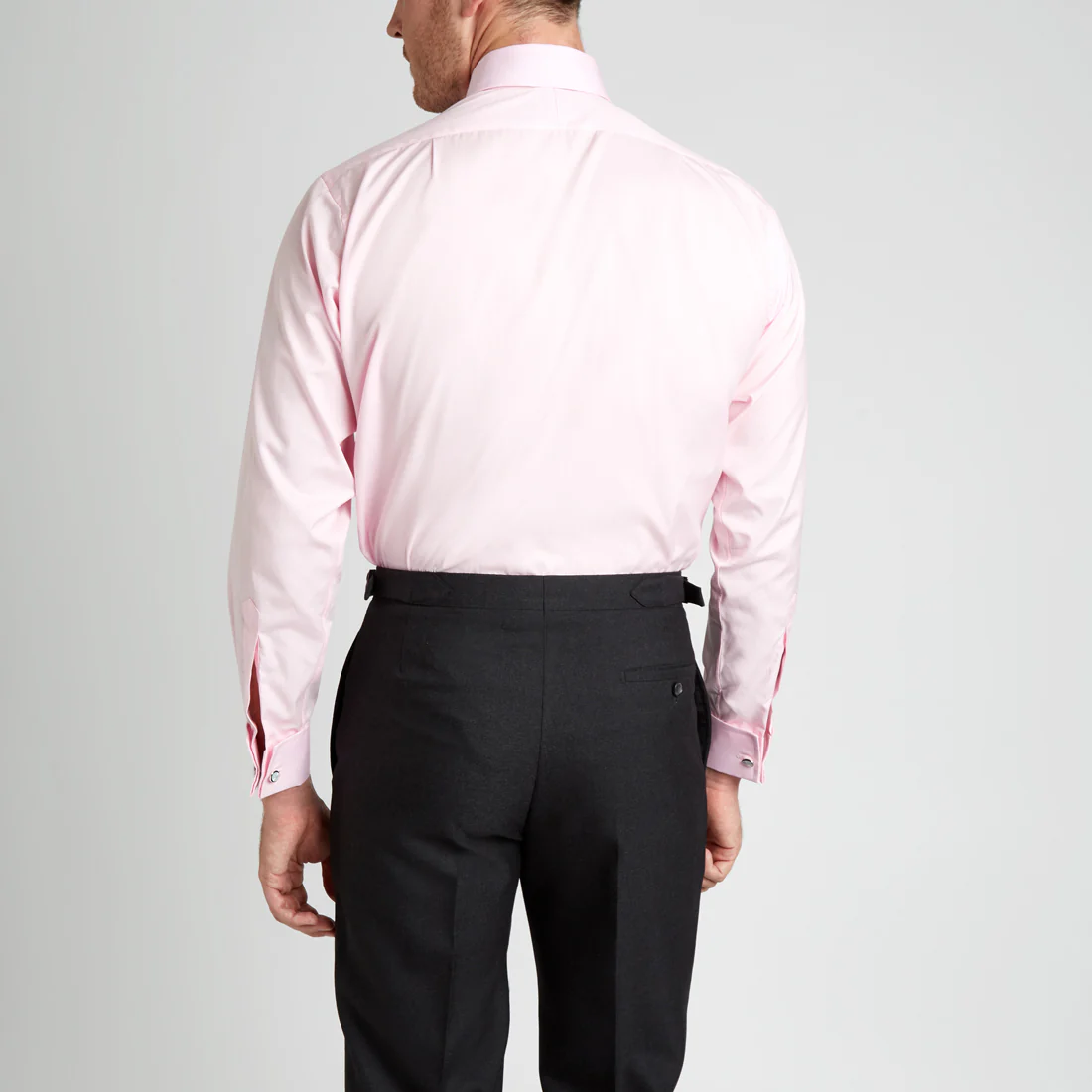 Classic Fit Plain Sea Island Cotton Double Cuff Shirt in Pink - Image 9