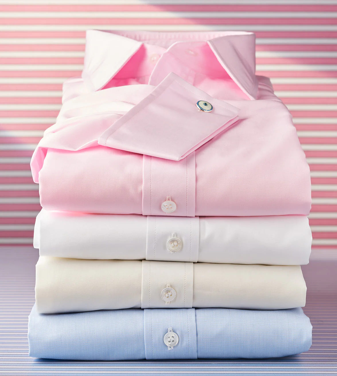 Classic Fit Plain Sea Island Cotton Double Cuff Shirt in White - Image 5
