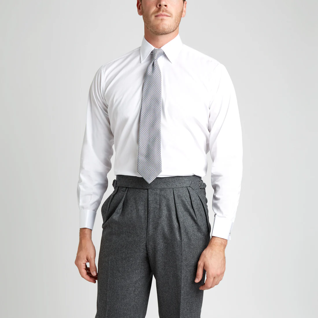 Classic Fit Plain Sea Island Cotton Double Cuff Shirt in White - Image 8