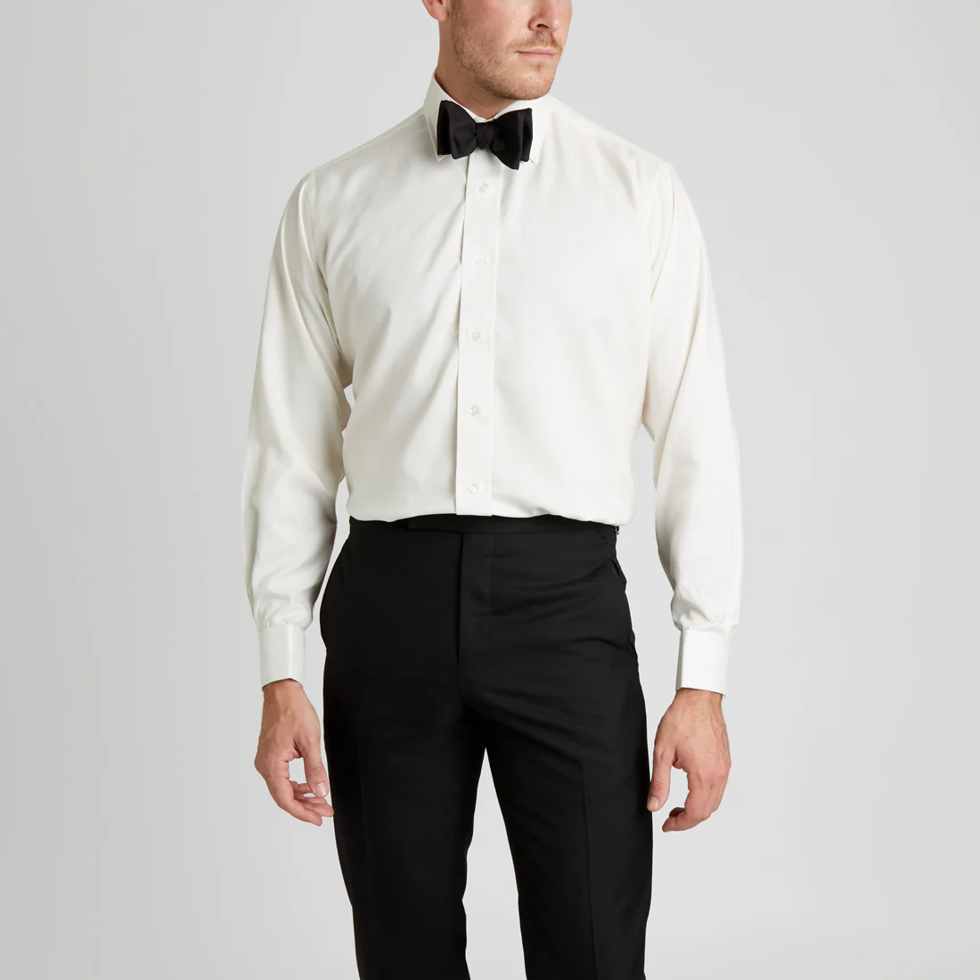 Classic Fit Plain Silk Double Cuff Dress Shirt in Cream - Image 5