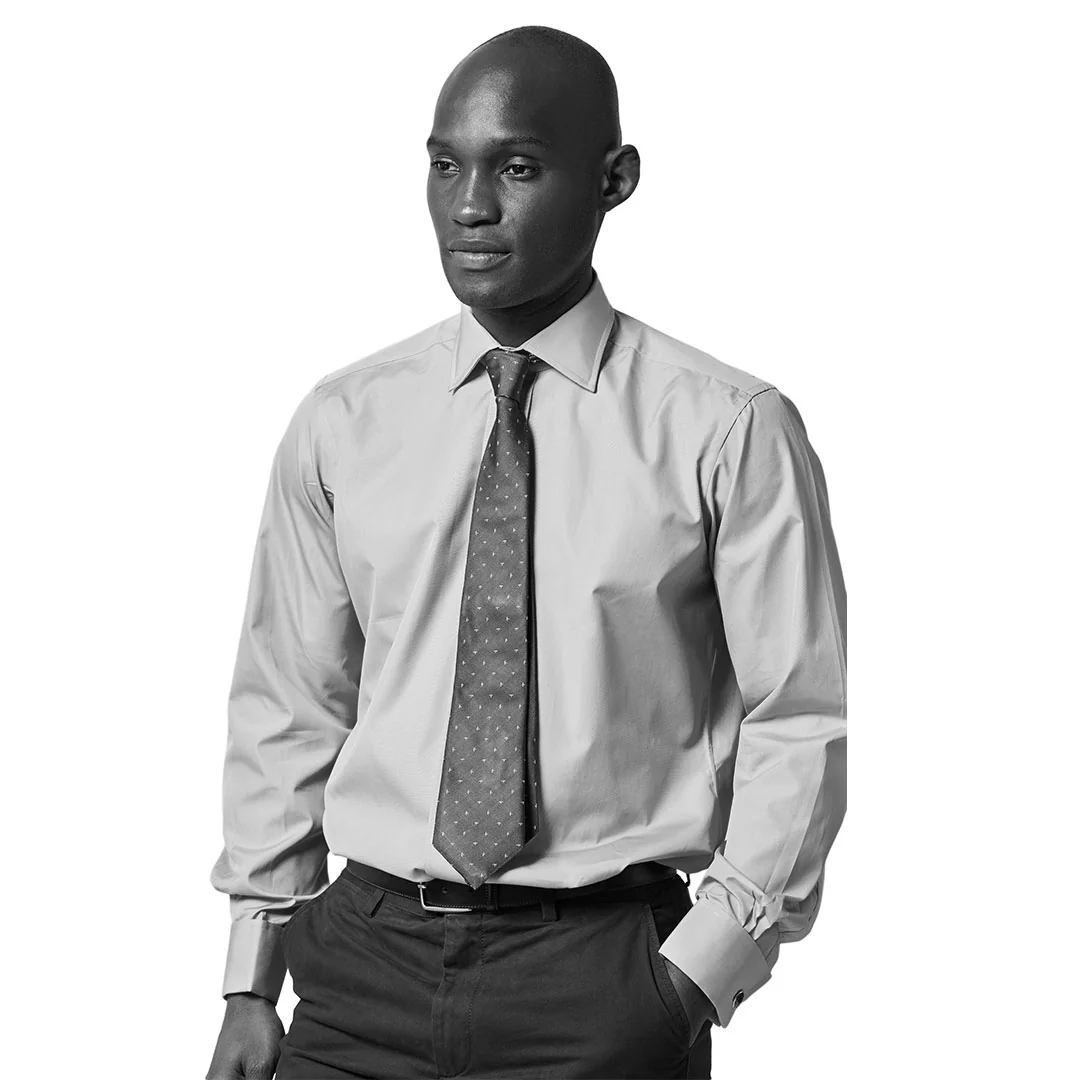Classic Fit Plain Soyella Double Cuff Shirt in Blue - Image 7