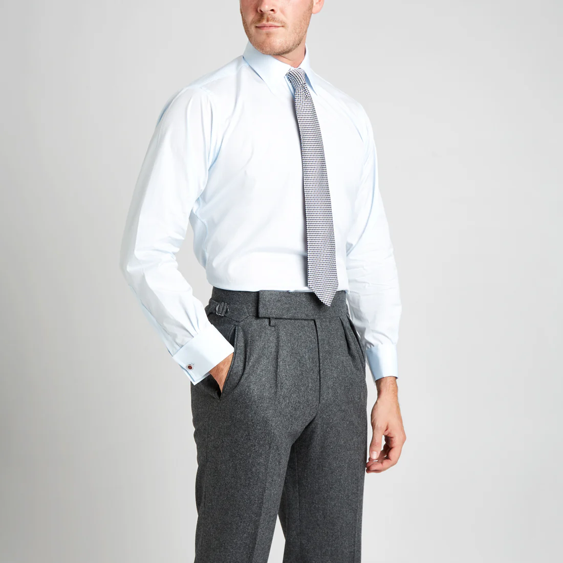 Classic Fit Plain Soyella Double Cuff Shirt in Sky Blue - Image 6