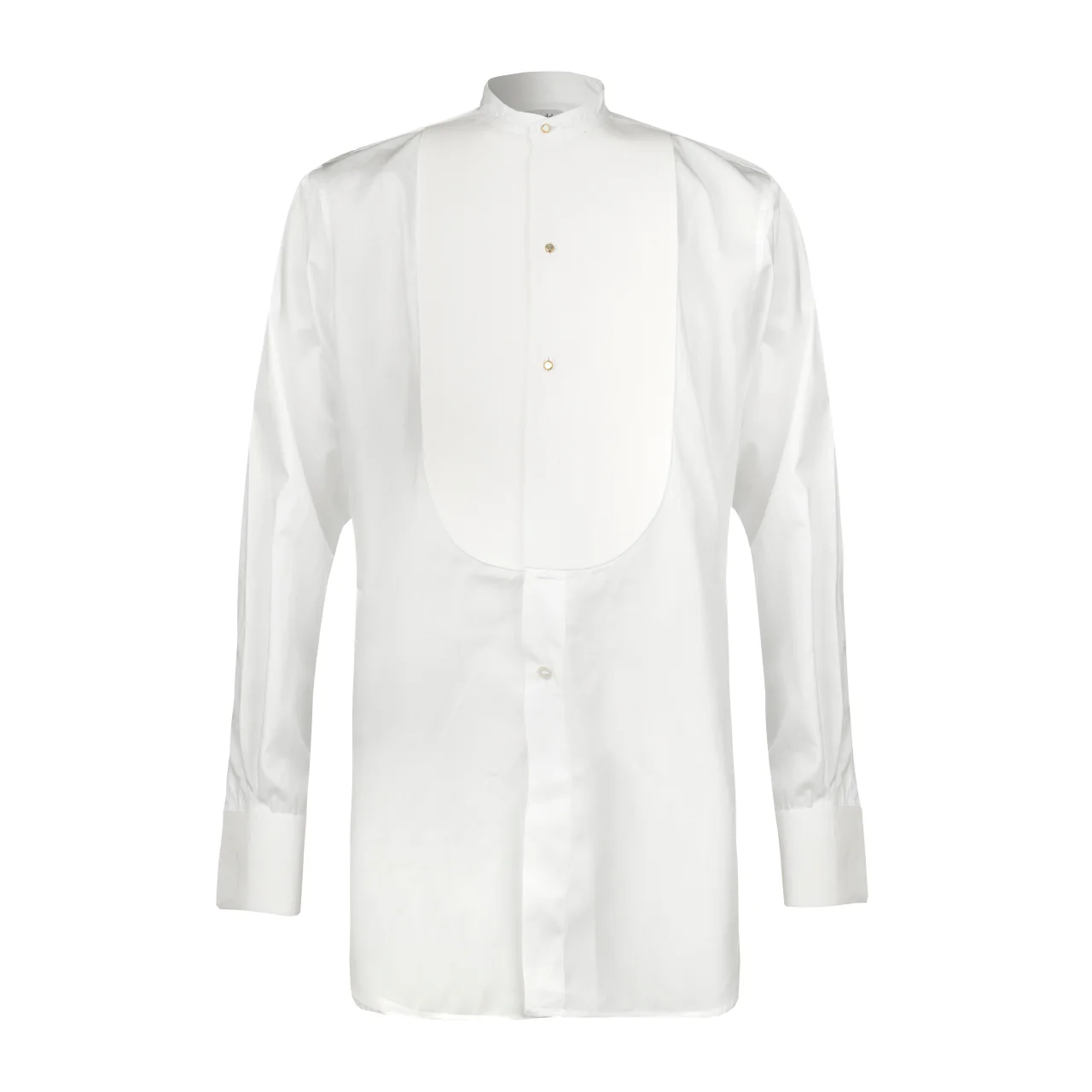 Classic Fit Plain Stiff Bib Neckband Dress Shirt in White - Image 3