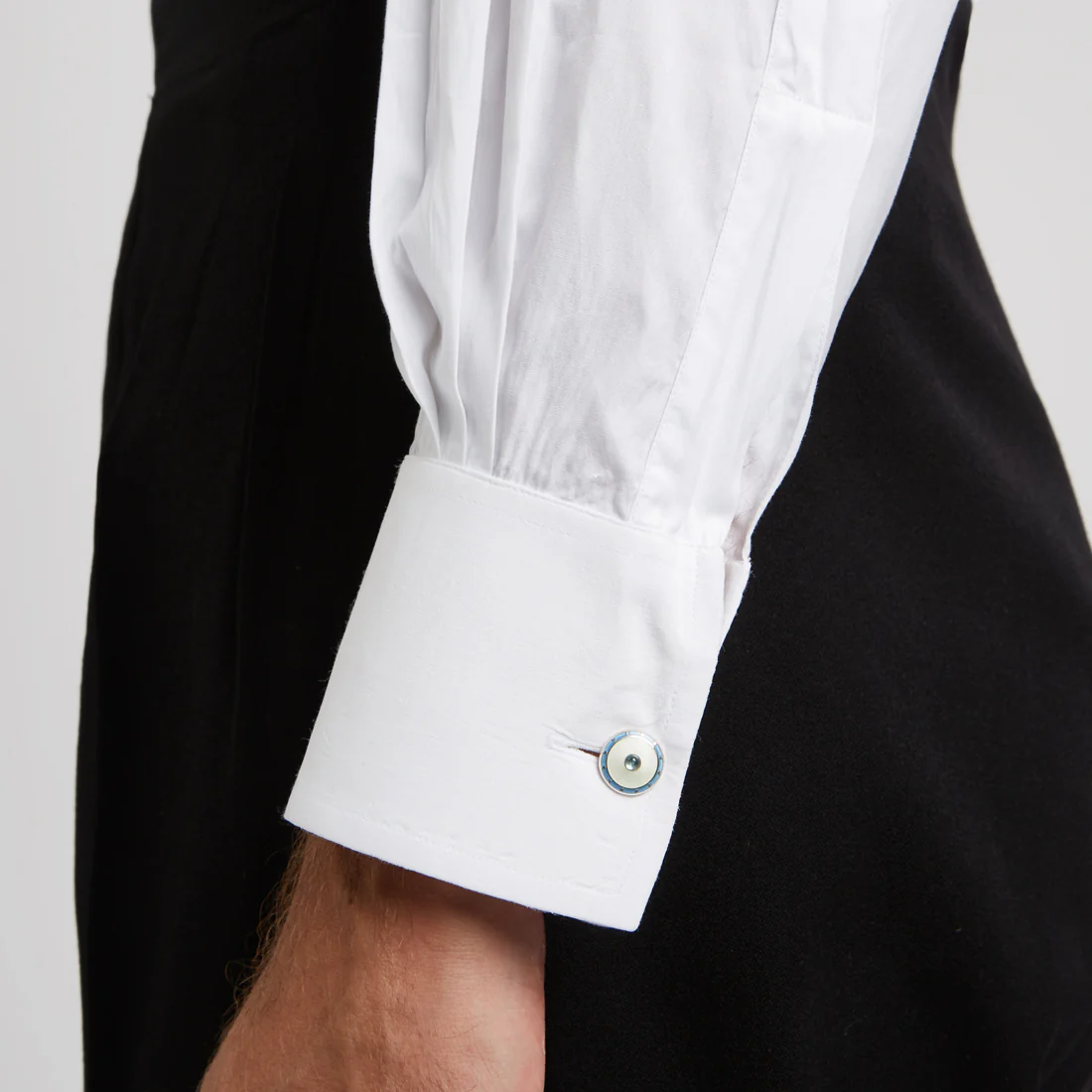 Classic Fit Plain Stiff Bib Neckband Dress Shirt in White - Image 6