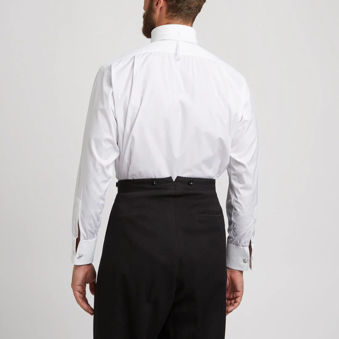 Classic Fit Plain Stiff Bib Neckband Dress Shirt in White - Image 7
