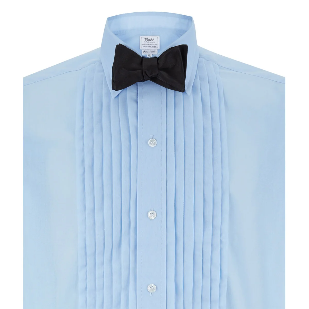 Classic Fit Pleated Voile Double Cuff Dress Shirt in Blue - Image 3