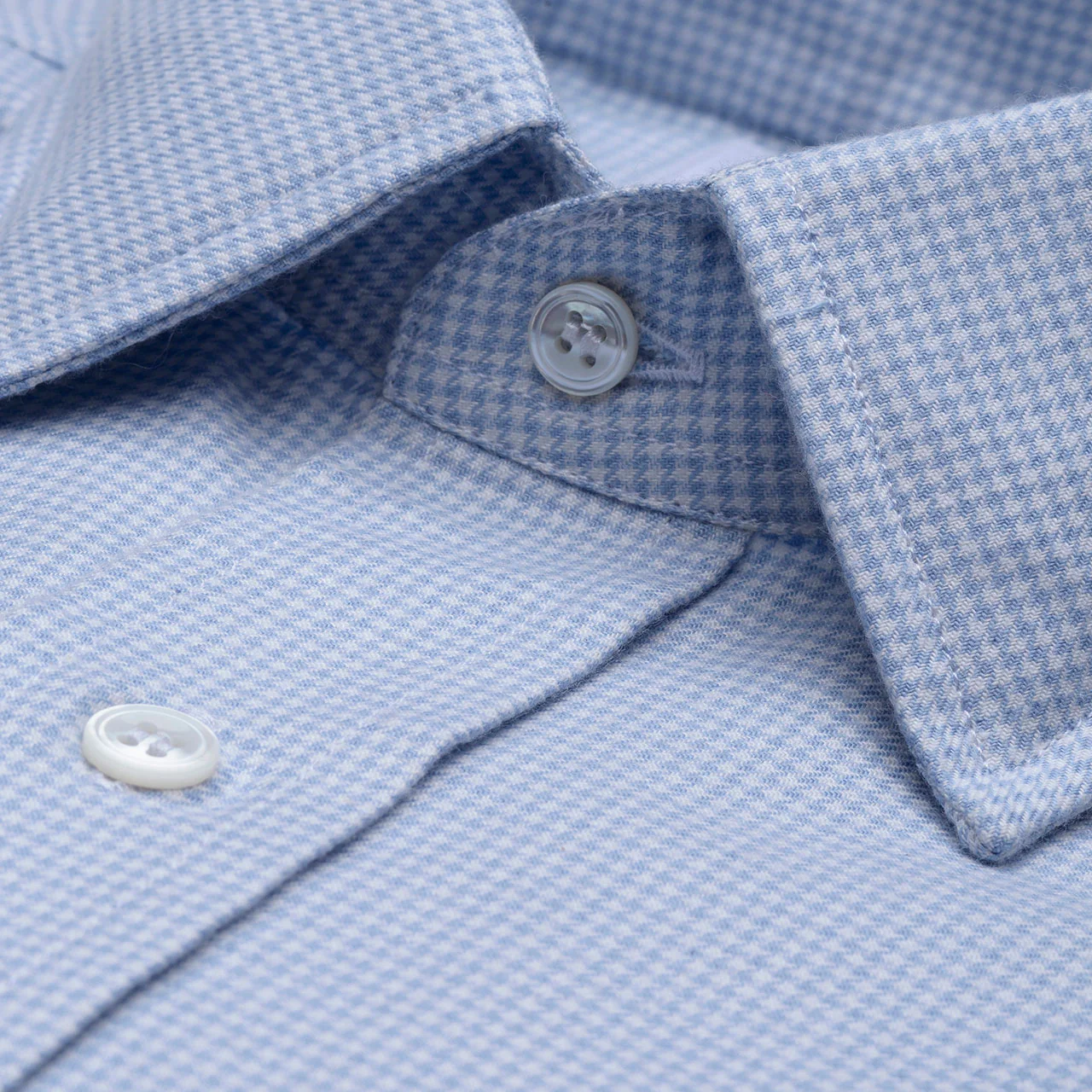 Classic Fit Puppytooth Cotton and Cashmere Shirt in Sky Blue - Image 2