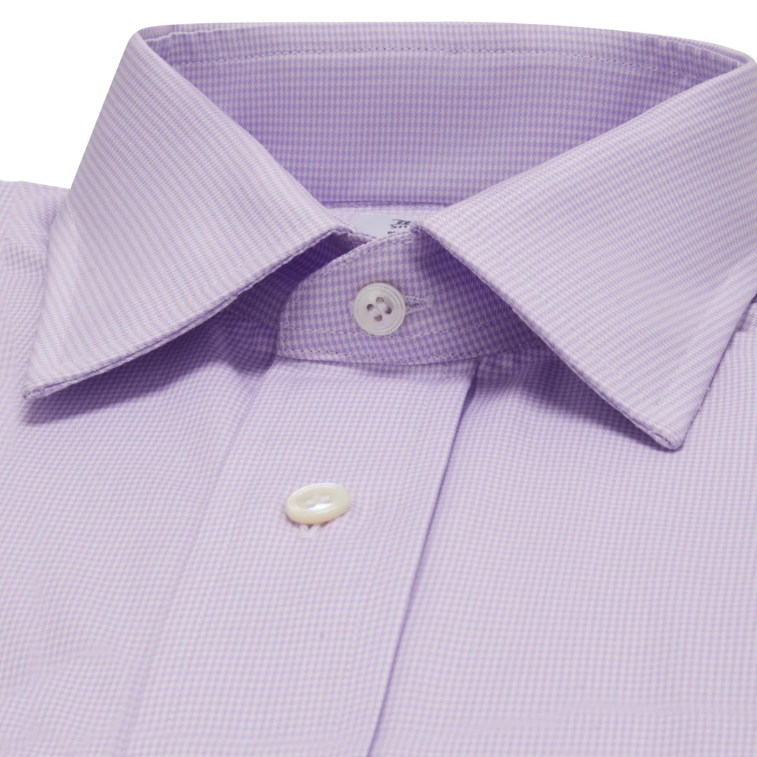 Classic Fit Puppytooth Fine Twill Button Cuff Shirt in Lilac - Image 2