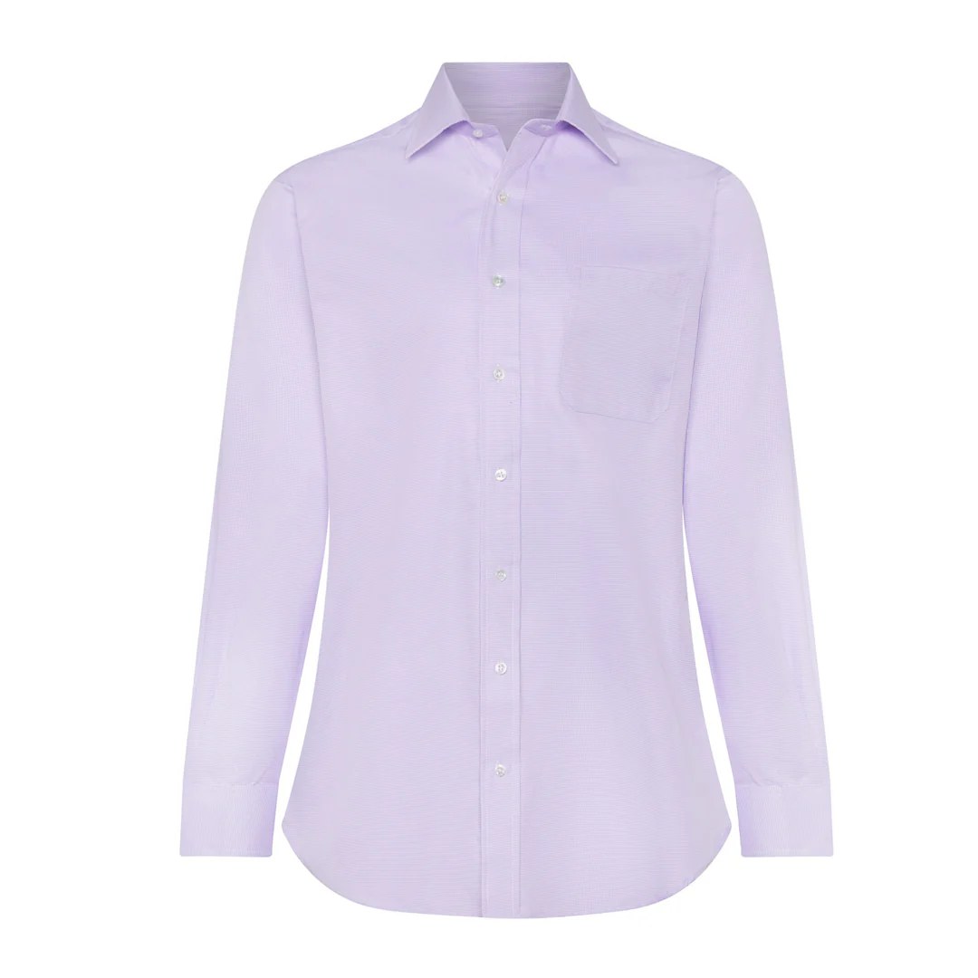 Classic Fit Puppytooth Fine Twill Button Cuff Shirt in Lilac - Image 4