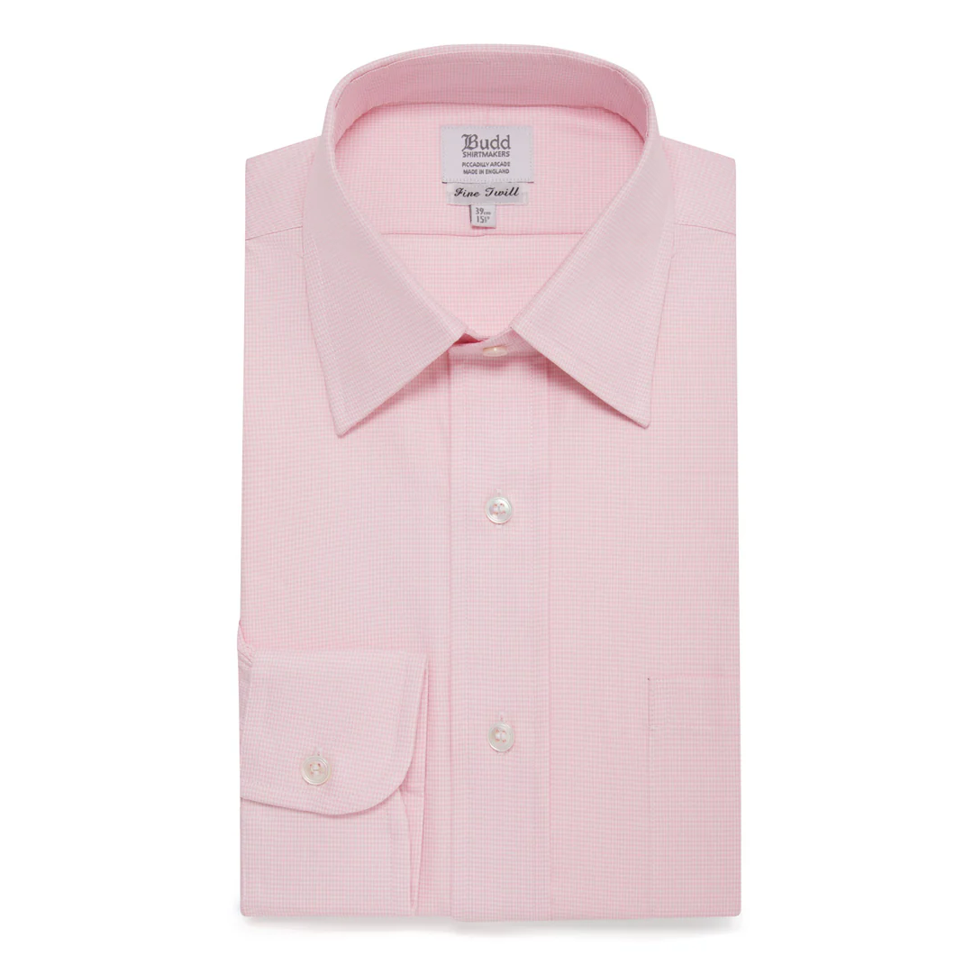 Classic Fit Puppytooth Fine Twill Button Cuff Shirt in Pink