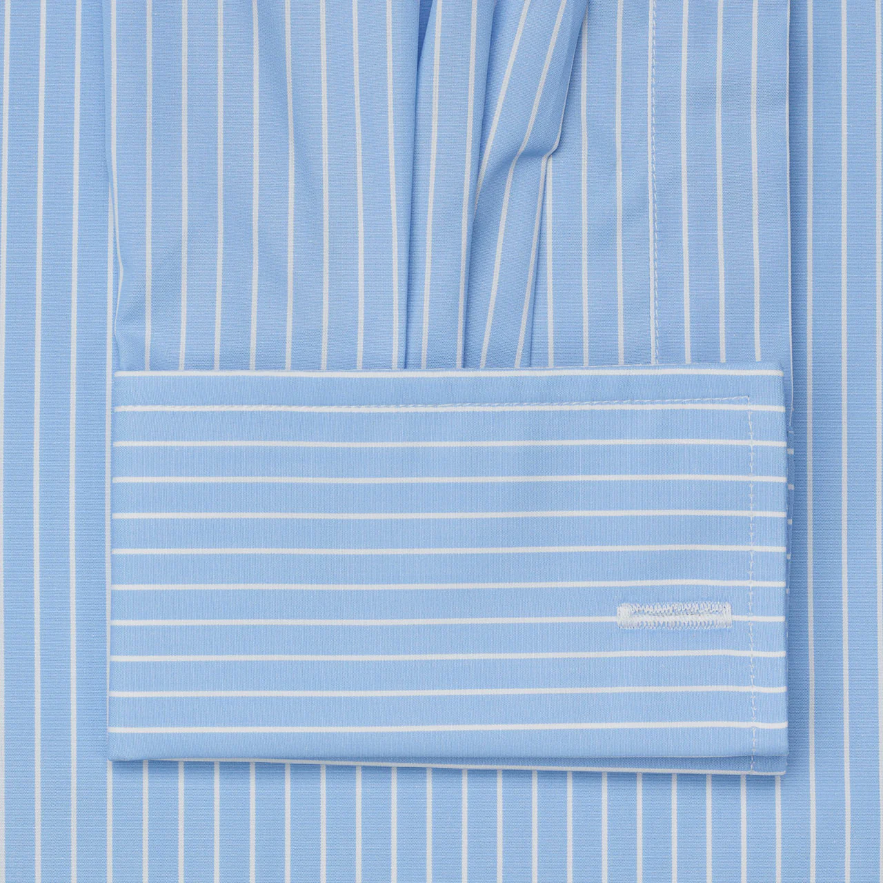 Classic Fit Sea Island Cotton Stripe Double Cuff Shirt in Blue and White - Image 2