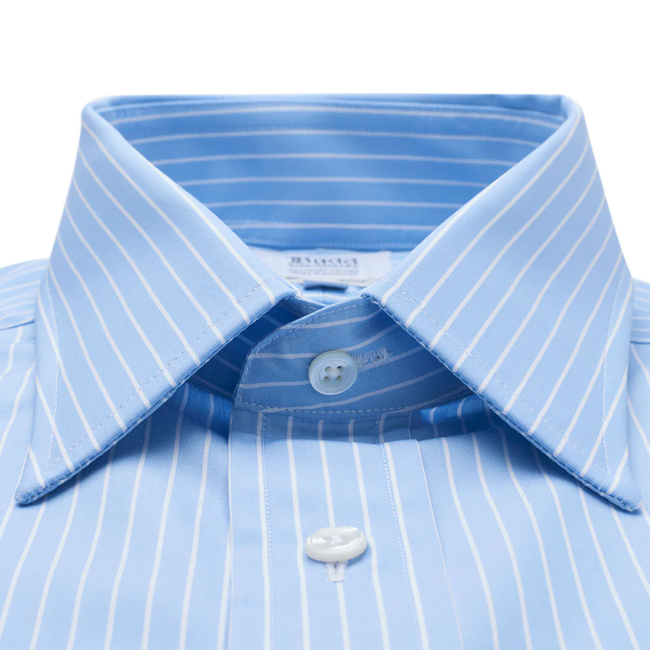 Classic Fit Sea Island Cotton Stripe Double Cuff Shirt in Blue and White - Image 3