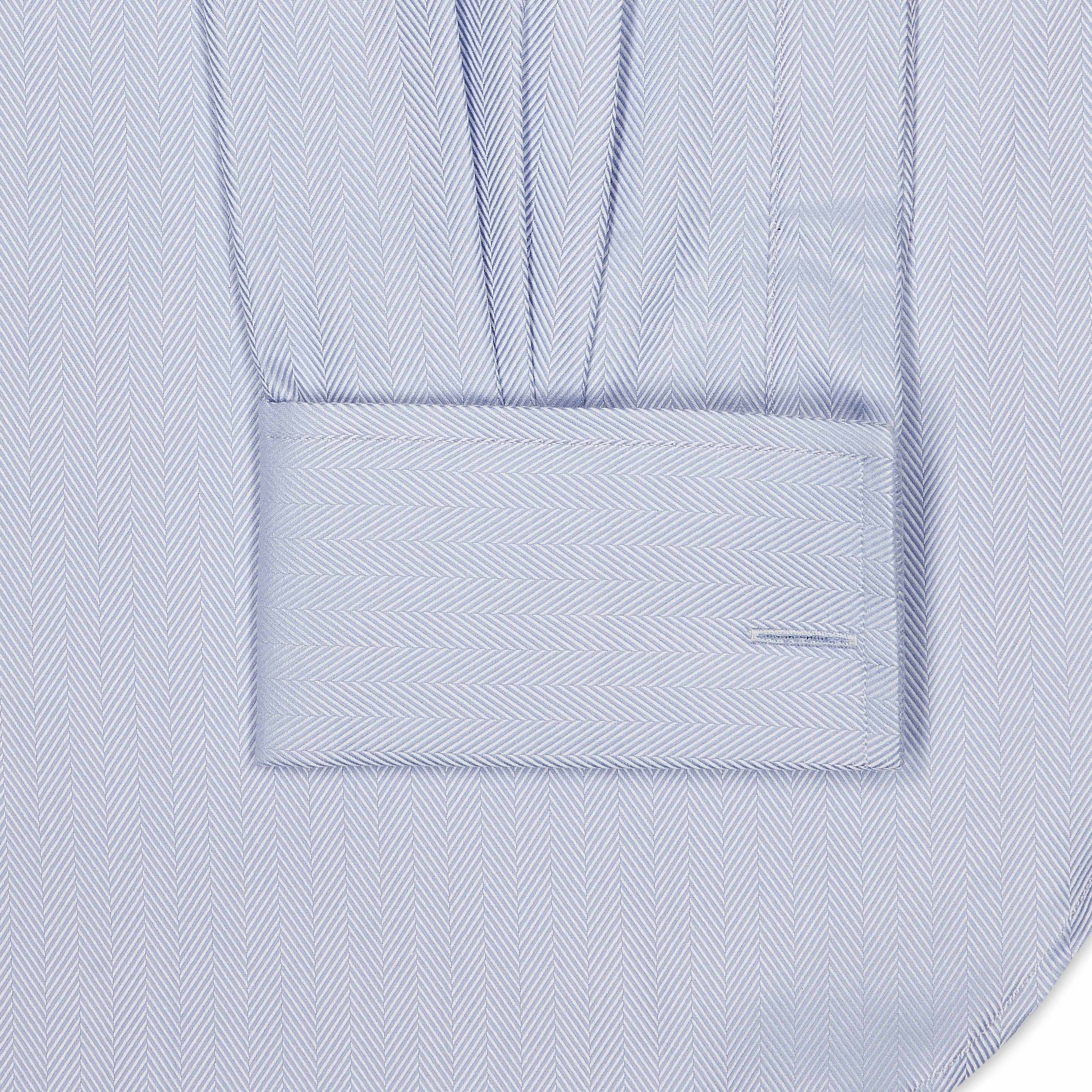 Classic Fit Wide Herringbone Double Cuff Shirt in Sky Blue - Image 3