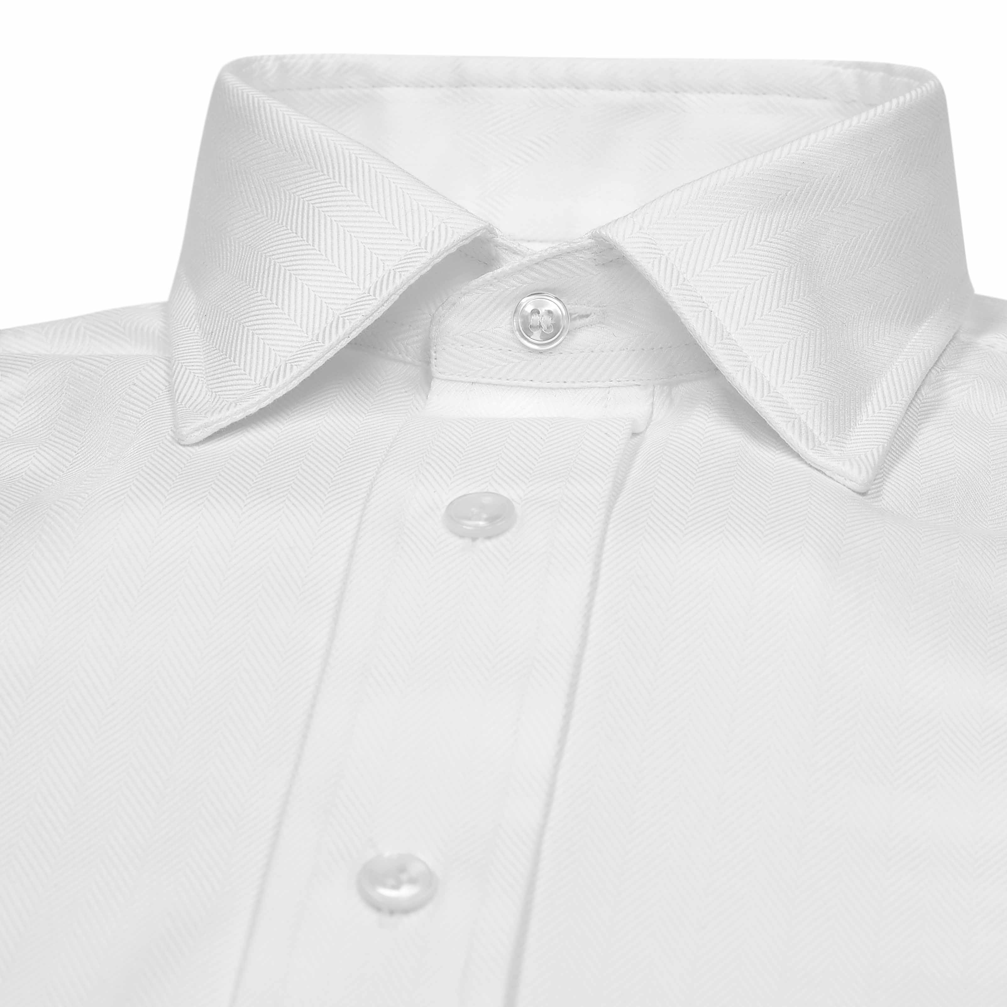 Classic Fit Wide Herringbone Double Cuff Shirt in White - Image 4