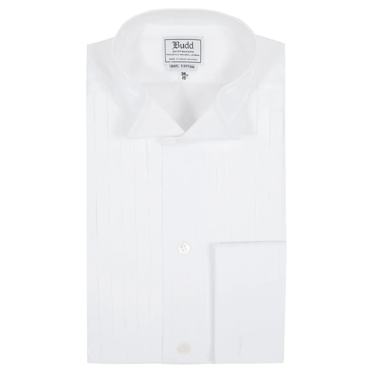 Classic Fit Wing Collar Hand Pleated Double Cuff Dress Shirt in White