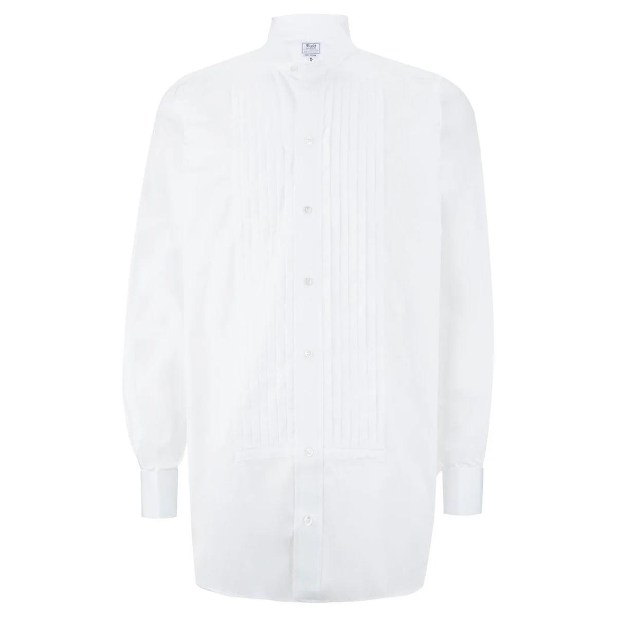 Classic Fit Wing Collar Hand Pleated Double Cuff Dress Shirt in White - Image 3