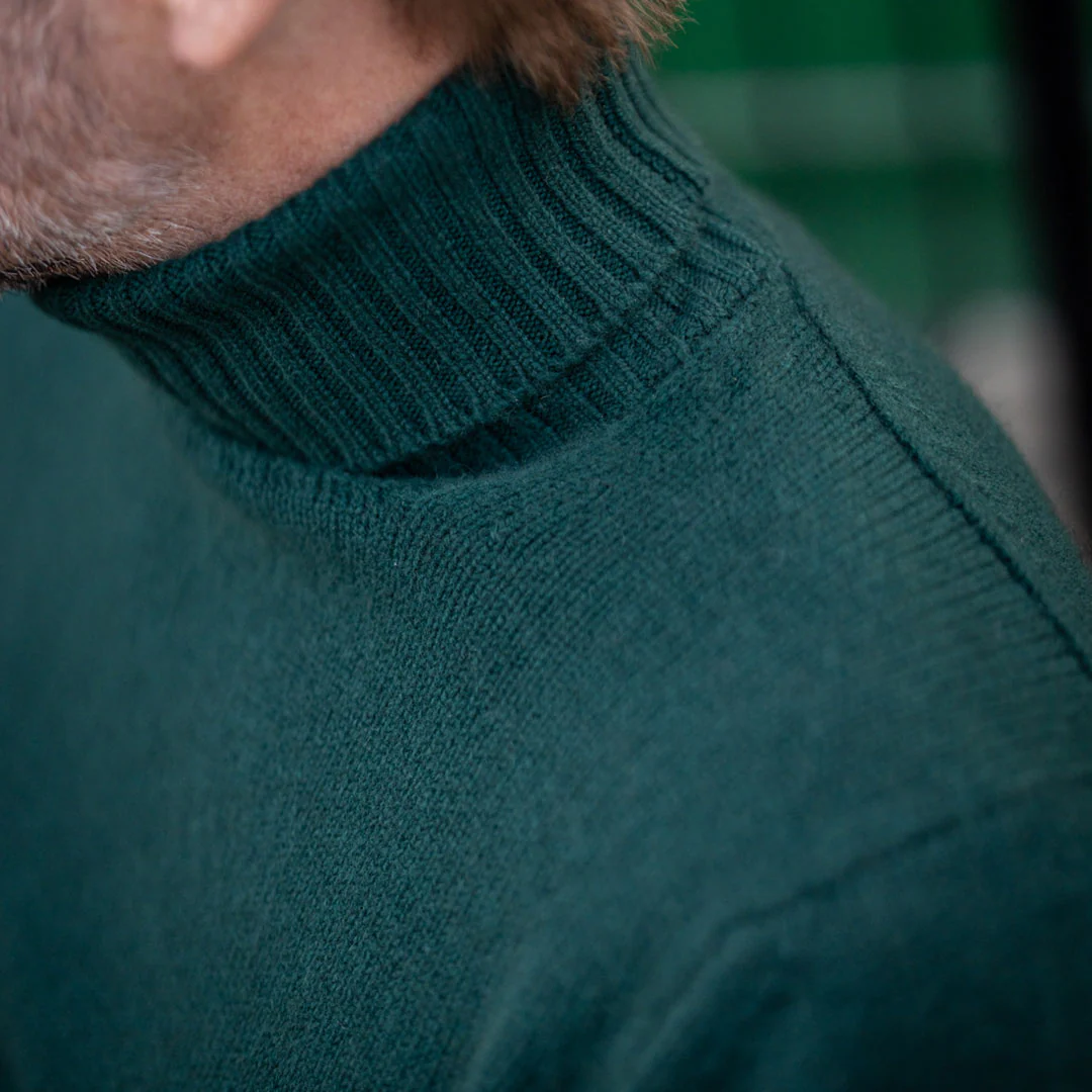 Plain Cashmere Roll Neck Jumper in Bottle Green - Image 4