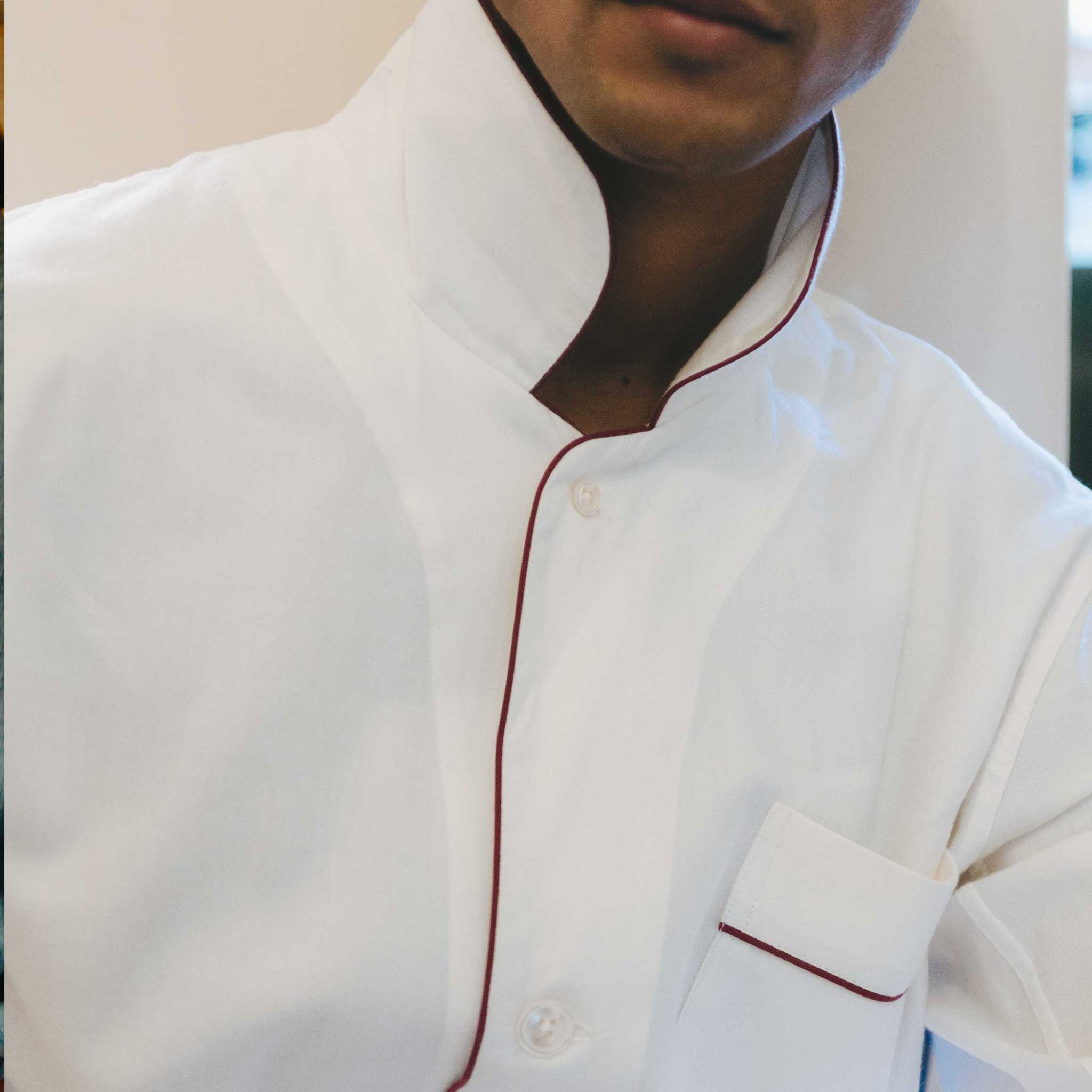 Cotton and Cashmere Classic Pyjamas in Cream and Wine - Image 4