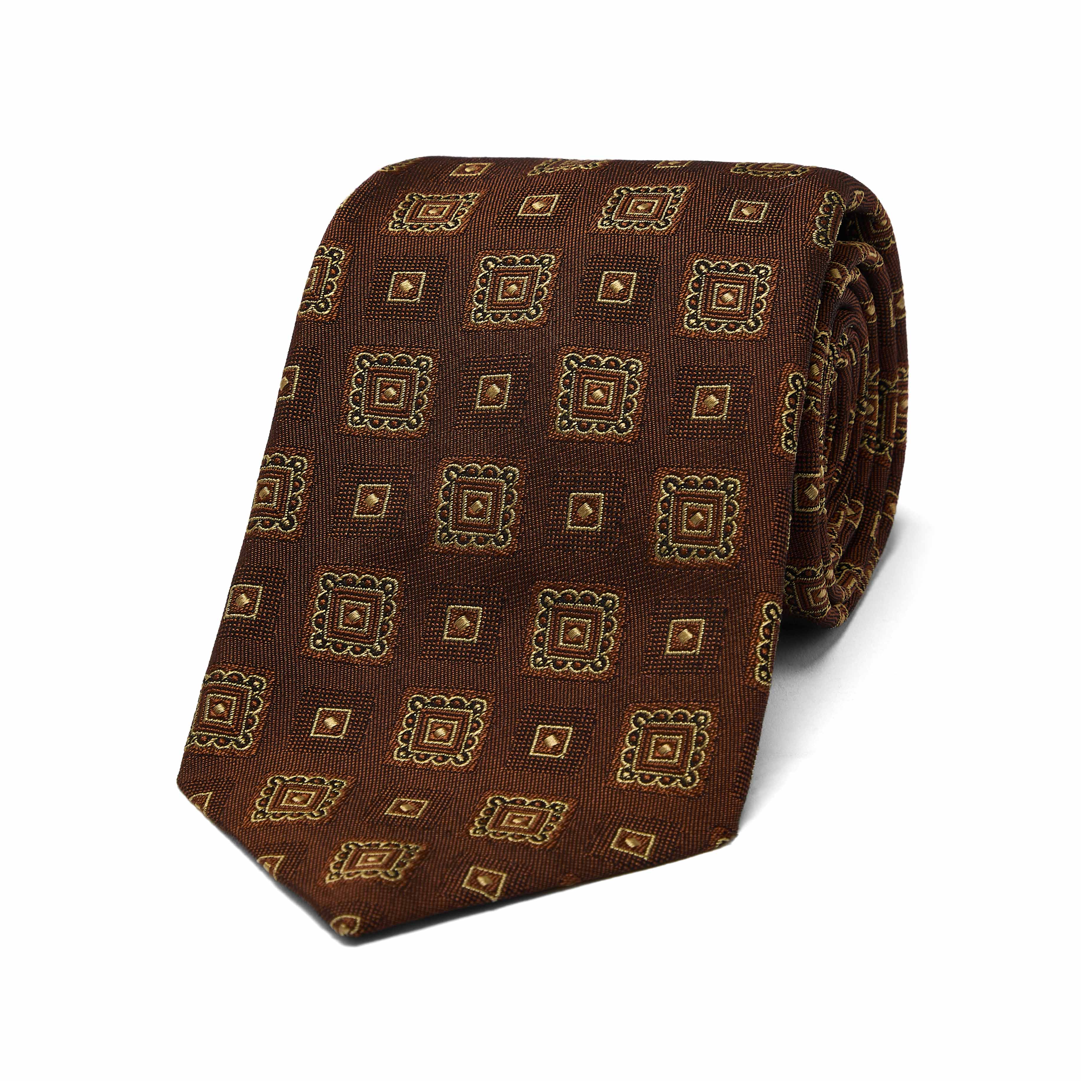 Deco Motif Jacquard Silk Tie in Copper
