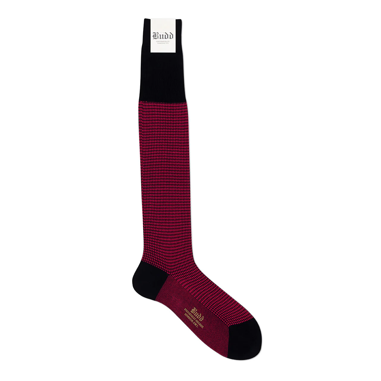 Dogtooth Cotton Long Socks in Navy and Magenta