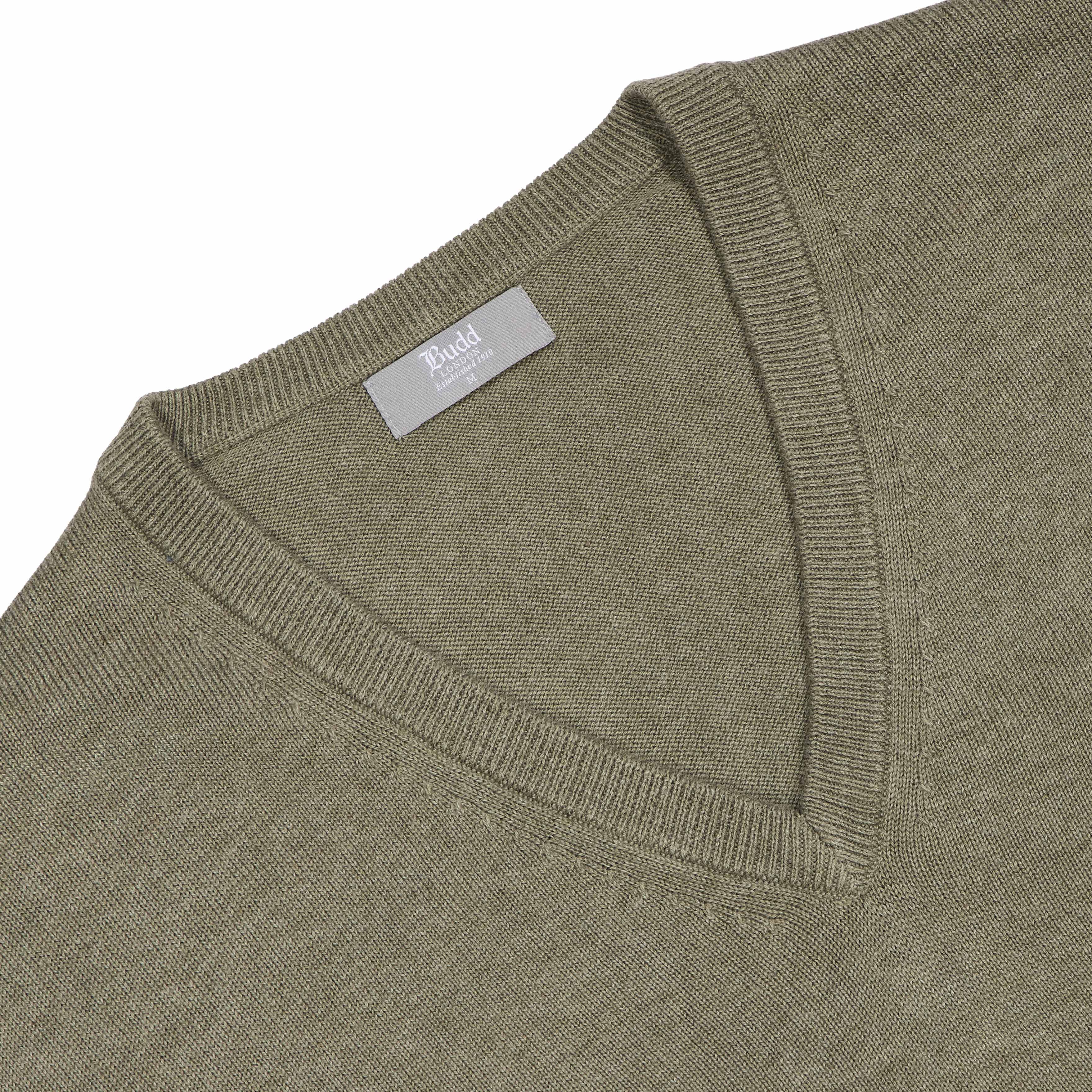 Drayton Cotton and Cashmere Fine Knit V-Neck Jumper in Laurel Green - Image 3