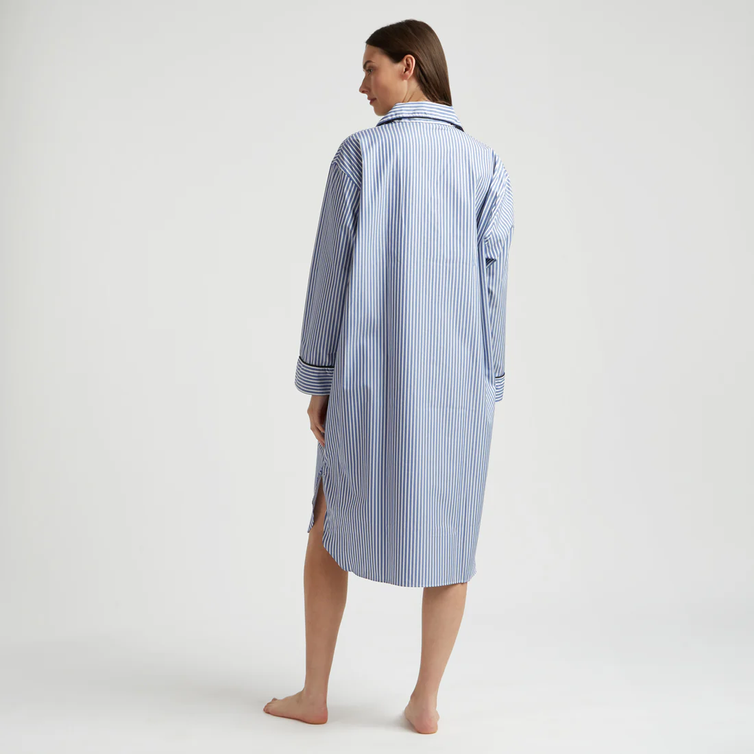 Exclusive Budd Stripe Cotton Nightshirt in Edwardian Blue - Image 3