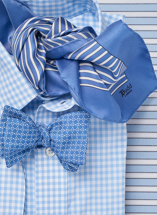 Exclusive Budd Stripe Silk Pocket Square in Edwardian Blue - Image 3