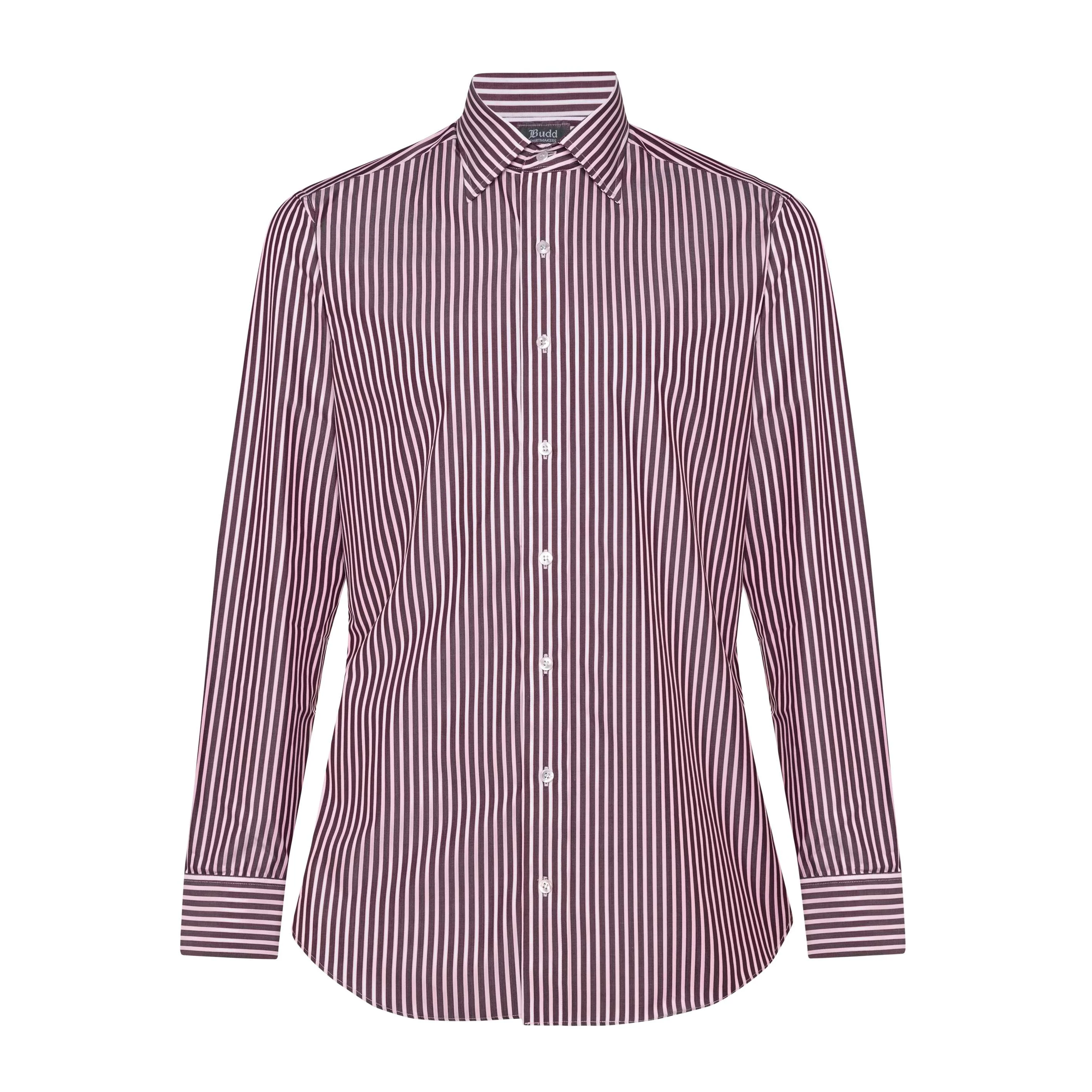 Exclusive Budd Stripe Tailored Fit Shirt in Burgundy - Image 3