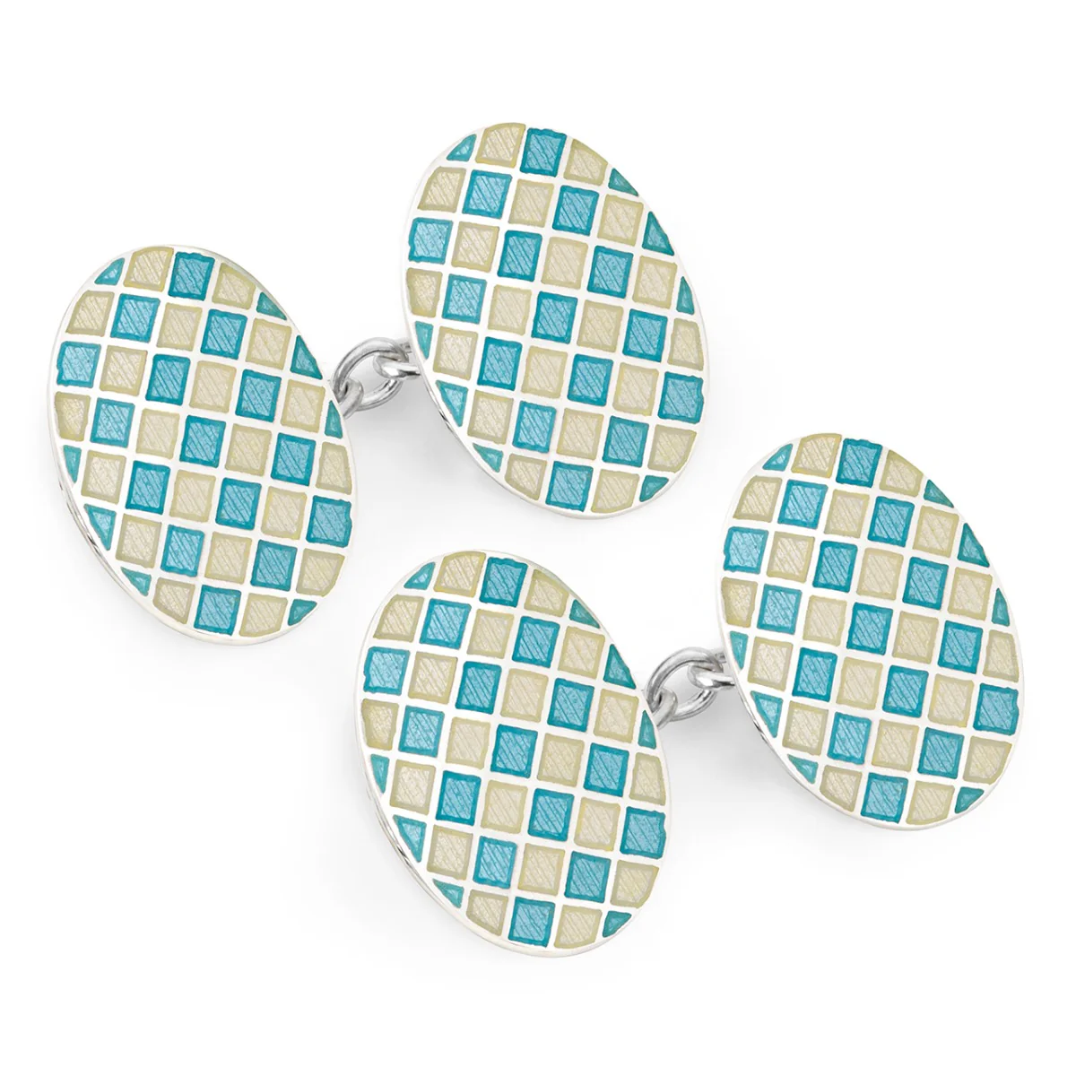 Exclusive Diced Check Cloisonne Chain Cufflinks in Blue