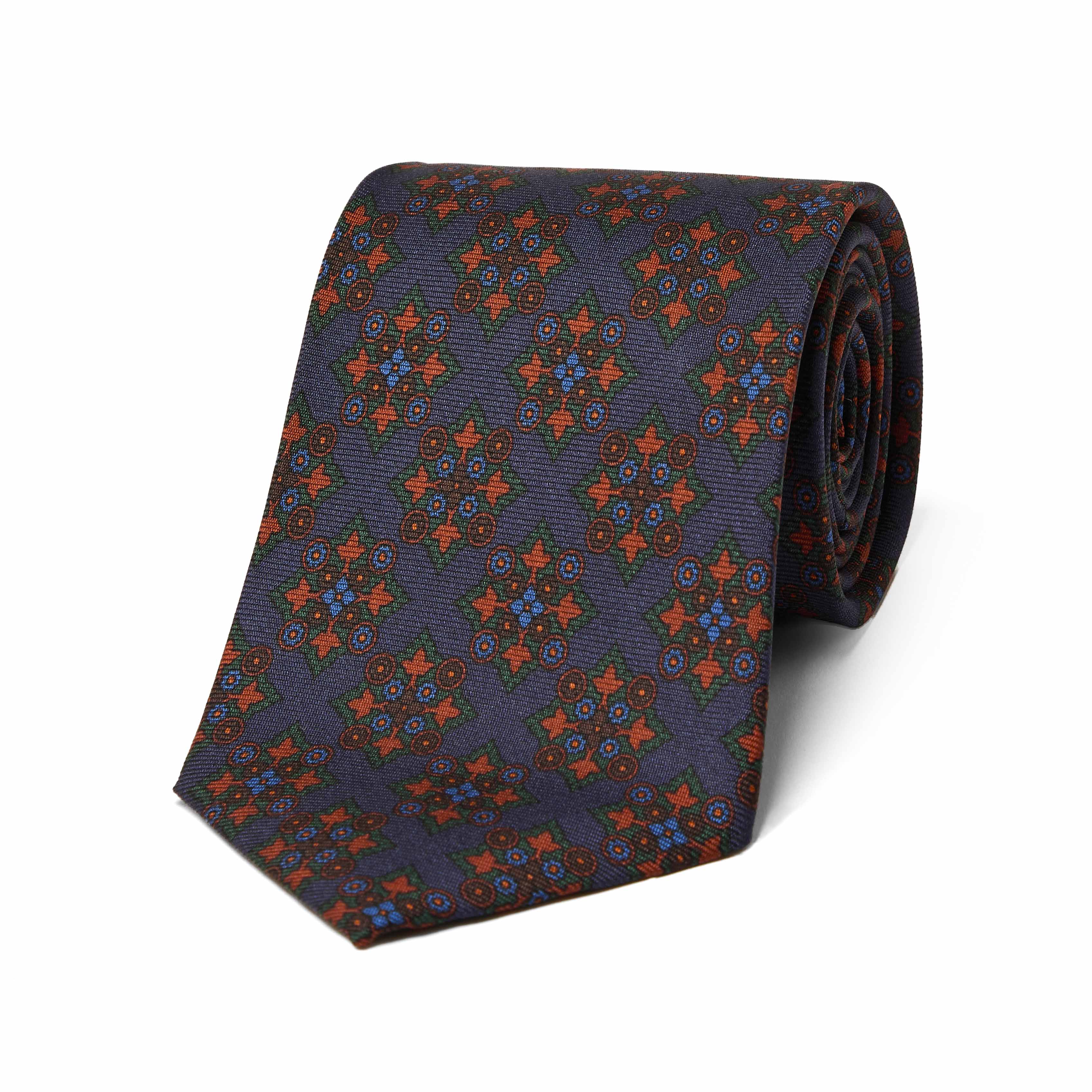 Geometric Motif Madder Silk Tie in Chestnut