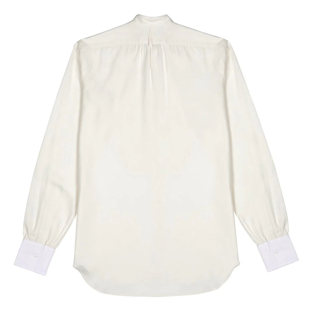 George Plain Silk Neck Band Dress Shirt in Cream - Image 3