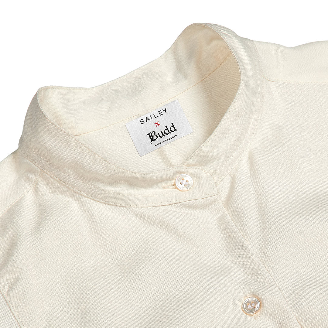 George Plain Silk Neck Band Dress Shirt in Cream - Image 4