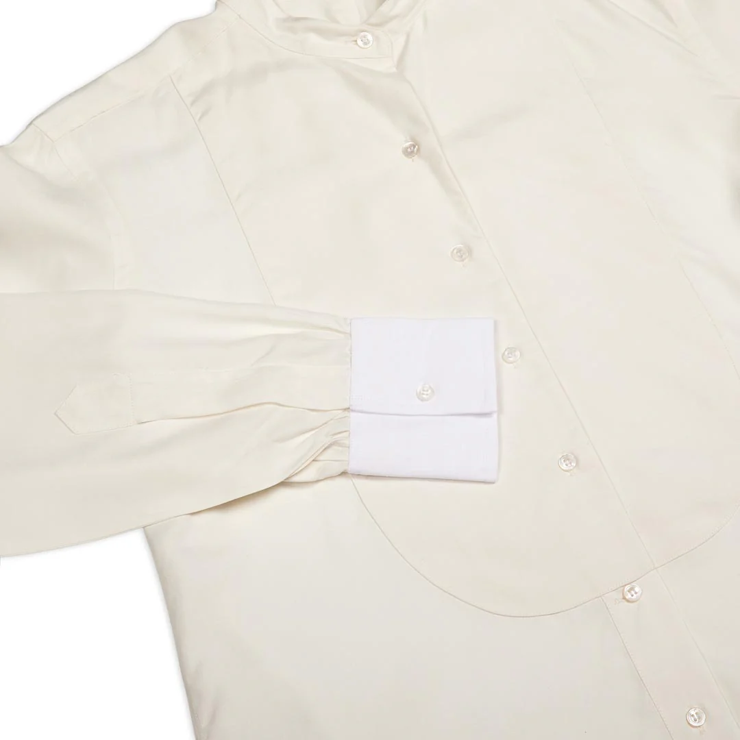 George Plain Silk Neck Band Dress Shirt in Cream - Image 6