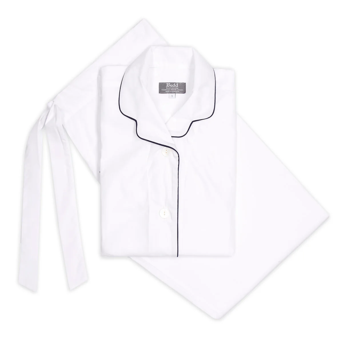 Giza 87 Egyptian Cotton Ladies Pyjamas in White and Navy
