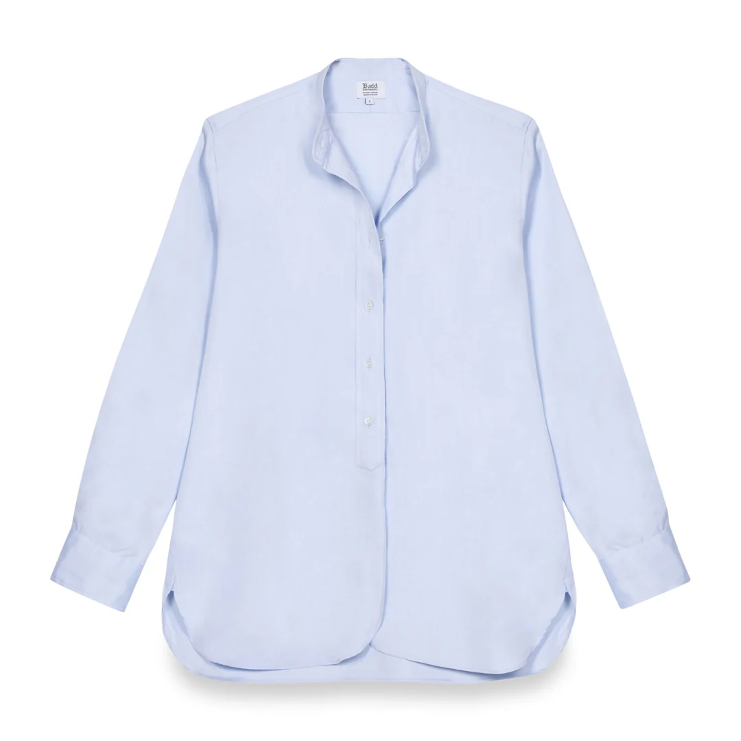 Grandad Pinpoint Button Cuff Shirt in Sky Blue