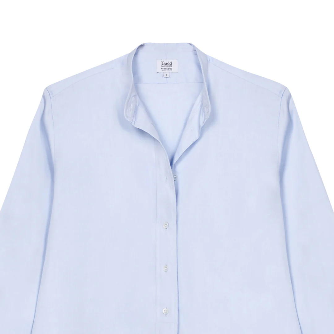 Grandad Pinpoint Button Cuff Shirt in Sky Blue - Image 2