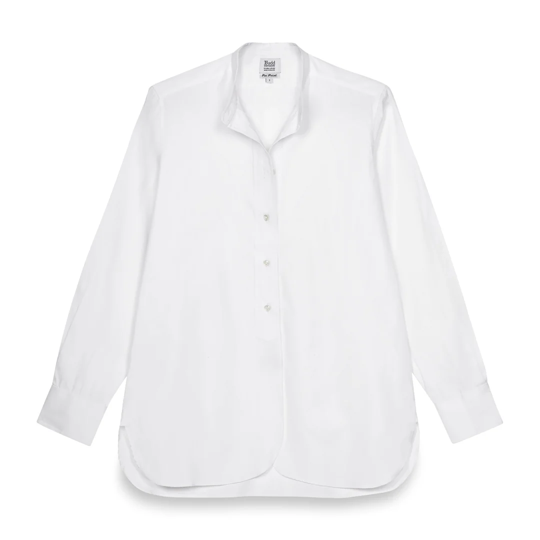 Grandad Pinpoint Button Cuff Shirt in White