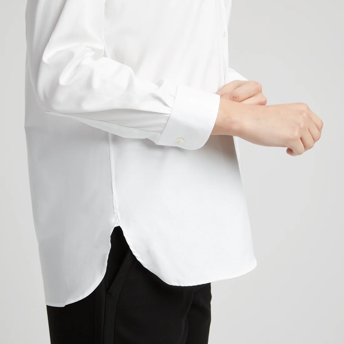 Grandad Pinpoint Button Cuff Shirt in White - Image 7