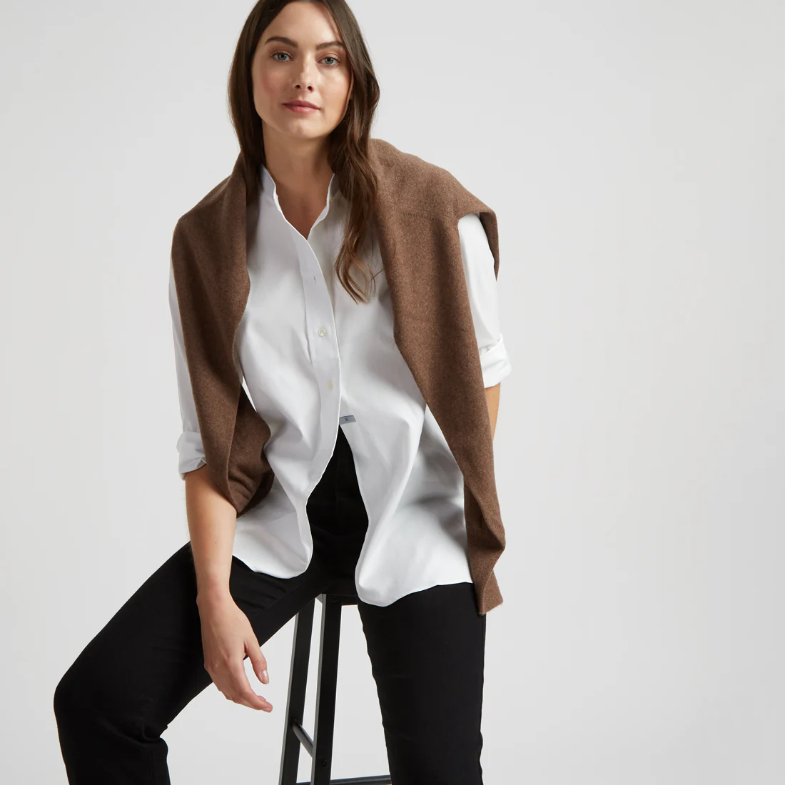 Grandad Pinpoint Button Cuff Shirt in White - Image 9