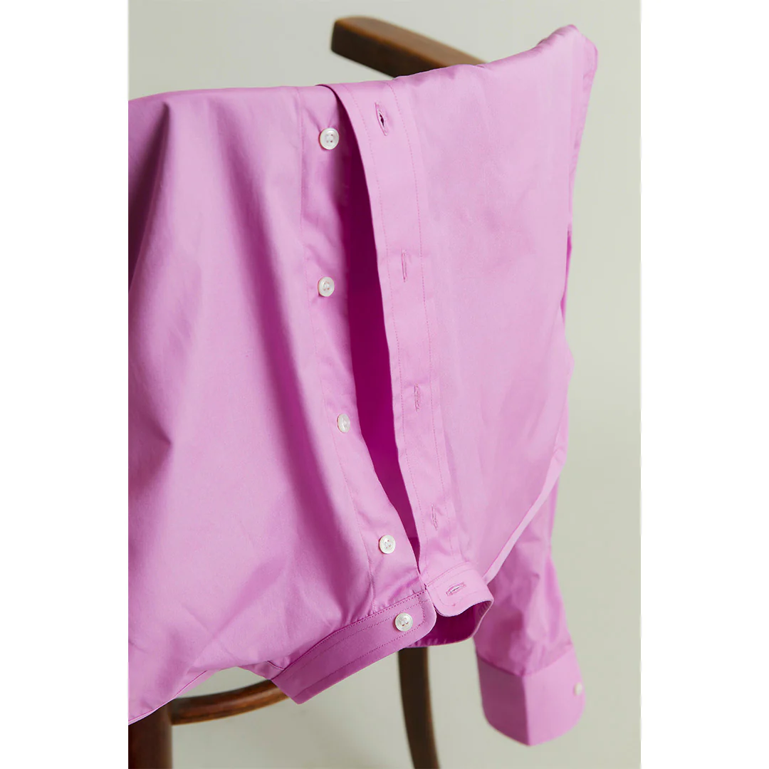 Grandad Superpoplin Button Cuff Shirt in Sugar Pink - Image 3