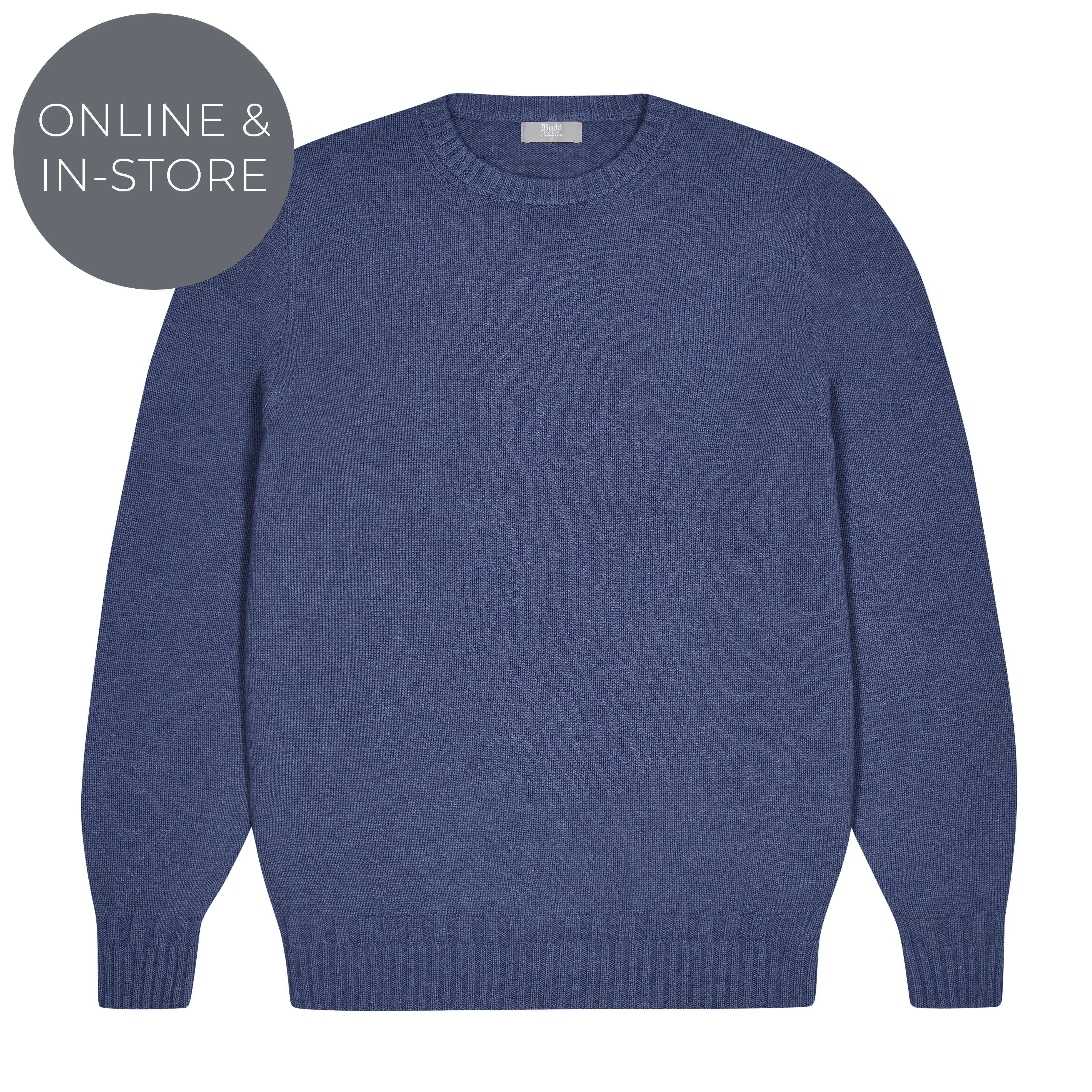 Hayle Cotton Relaxed Knit Crew Neck Jumper in Denim Blue