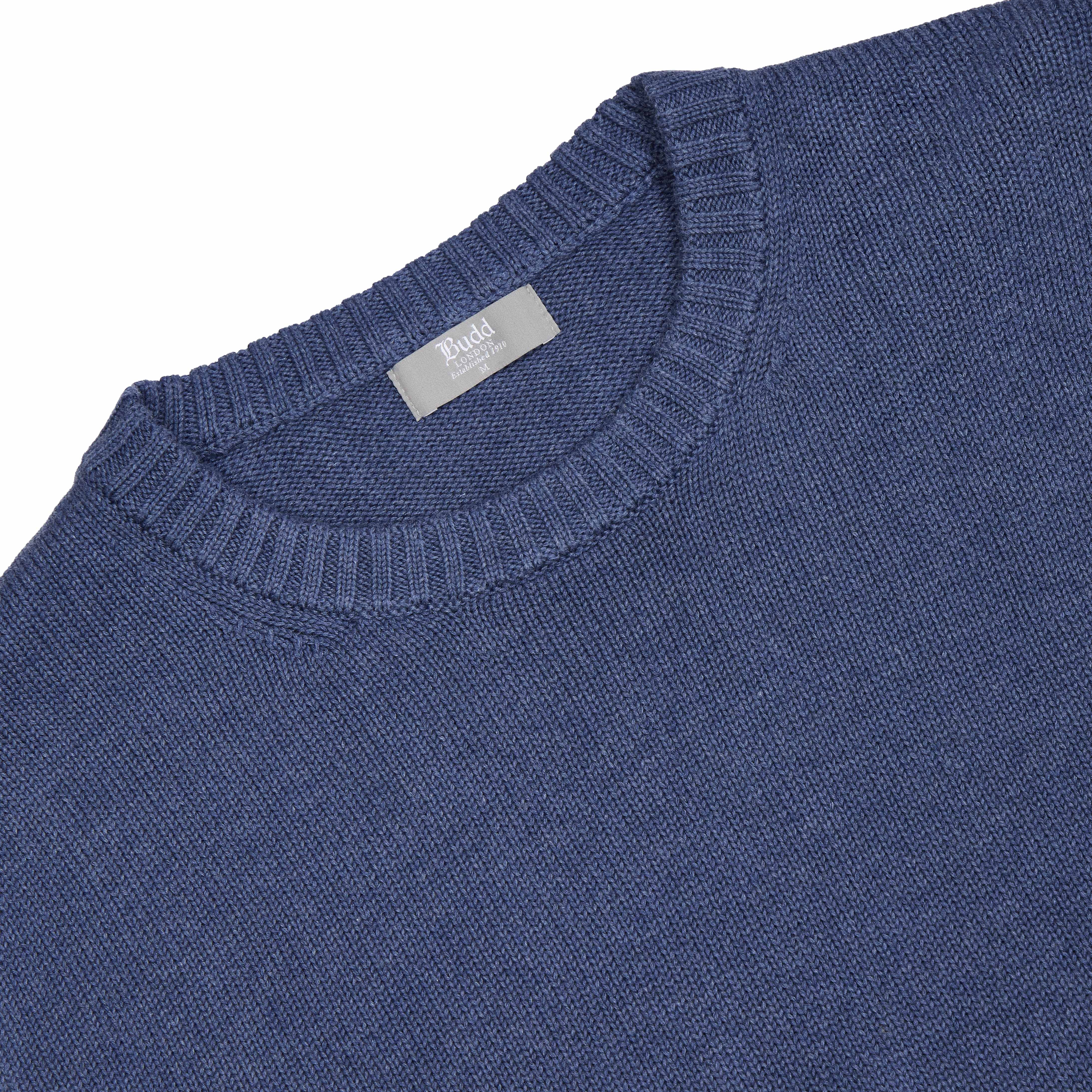 Hayle Cotton Relaxed Knit Crew Neck Jumper in Denim Blue - Image 3