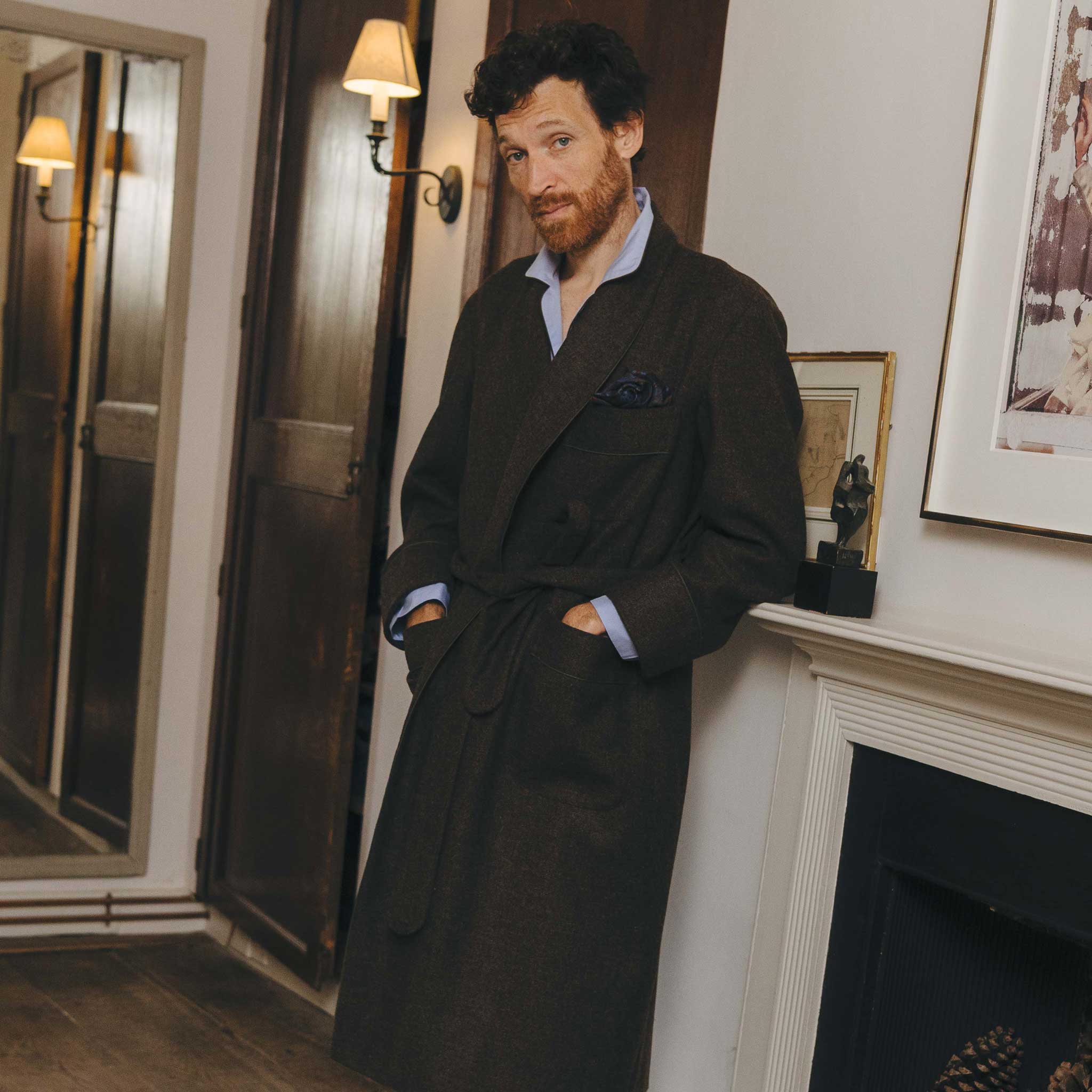Heritage Tweed Silk Lined Dressing Gown in Chestnut Brown - Image 2