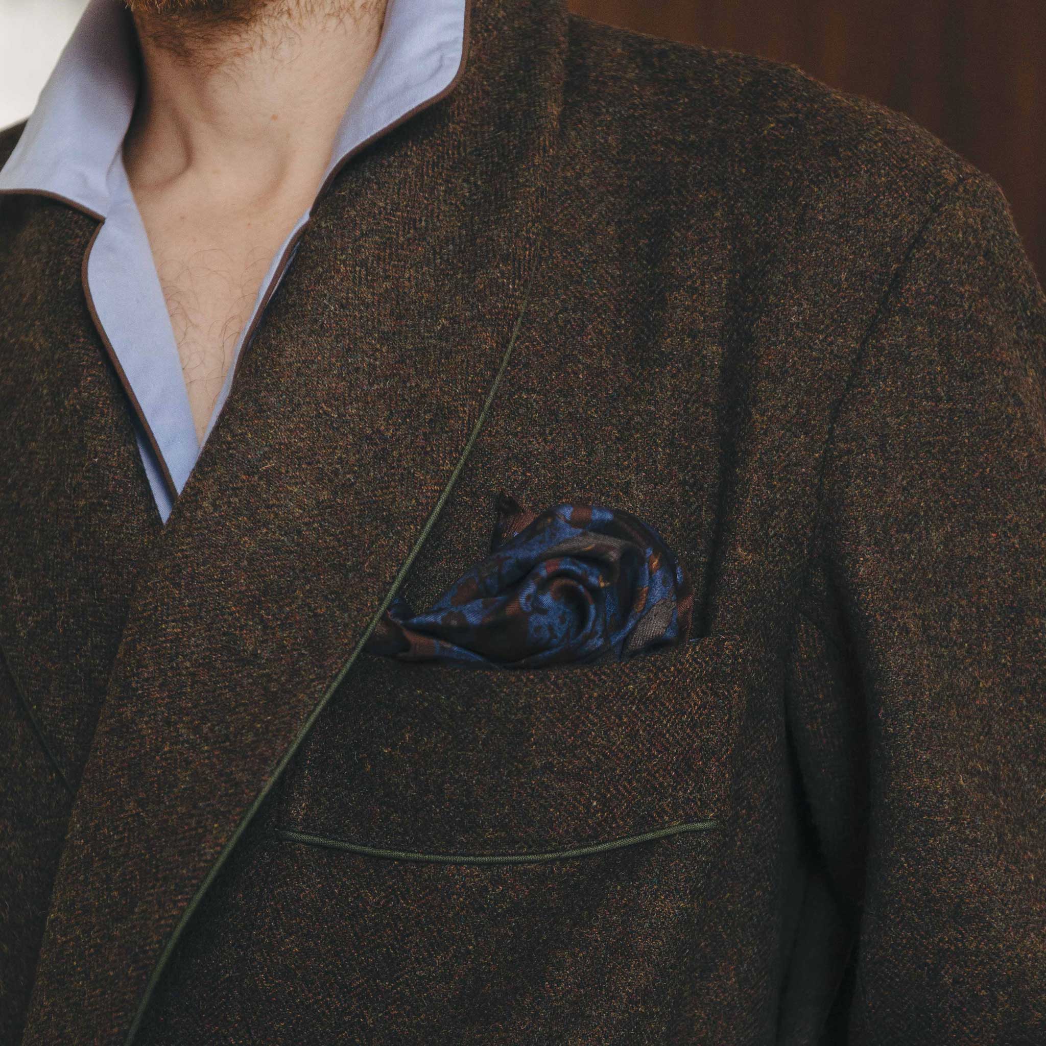 Heritage Tweed Silk Lined Dressing Gown in Chestnut Brown - Image 4