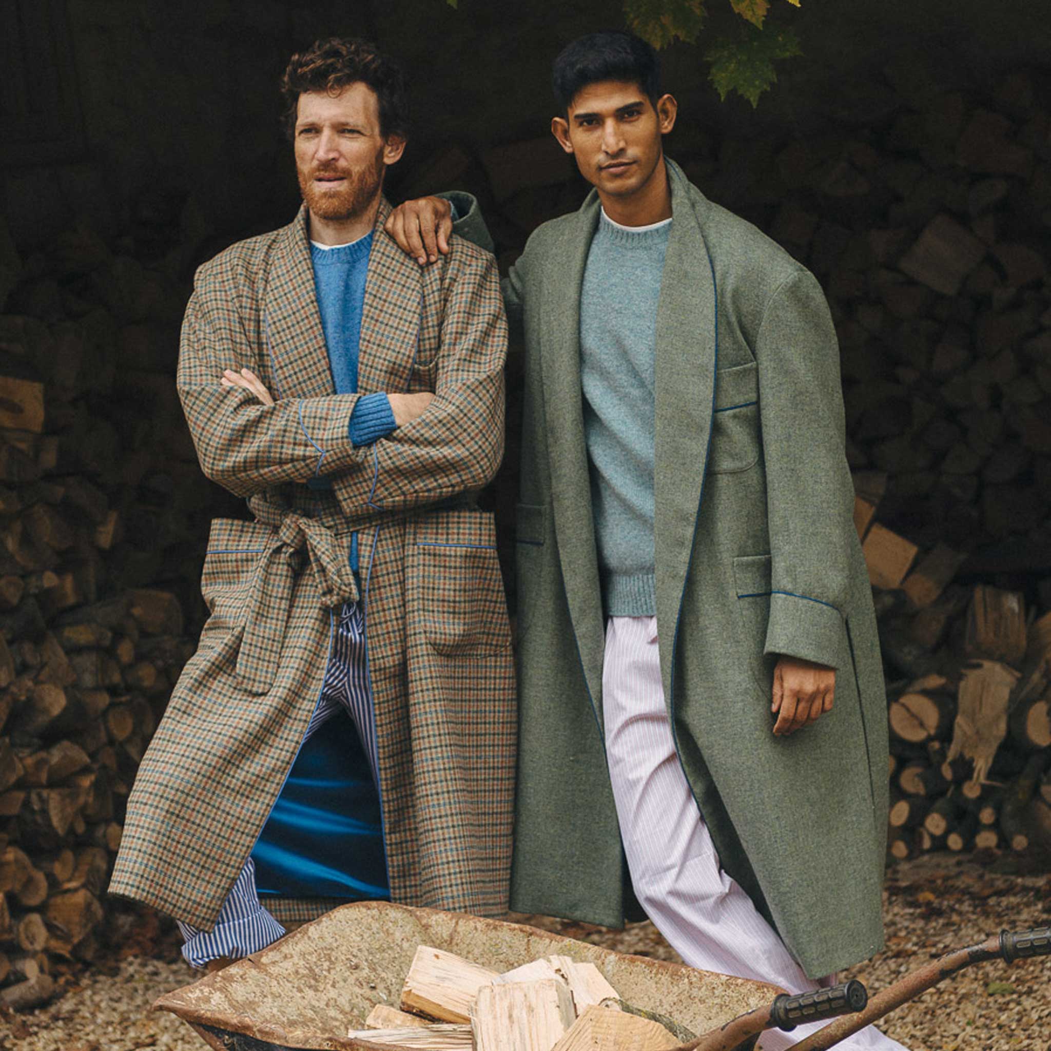 Heritage Tweed Silk Lined Dressing Gown in Cheviot Green - Image 5