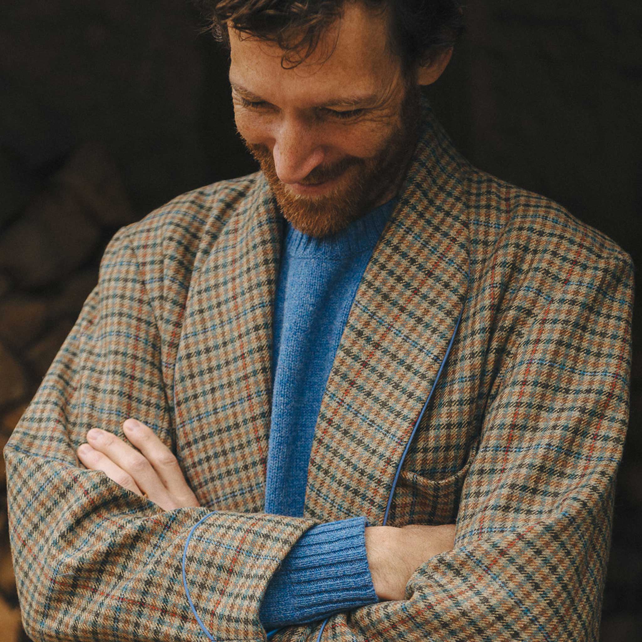 Heritage Tweed Silk Lined Dressing Gown in Rustic Check - Image 2