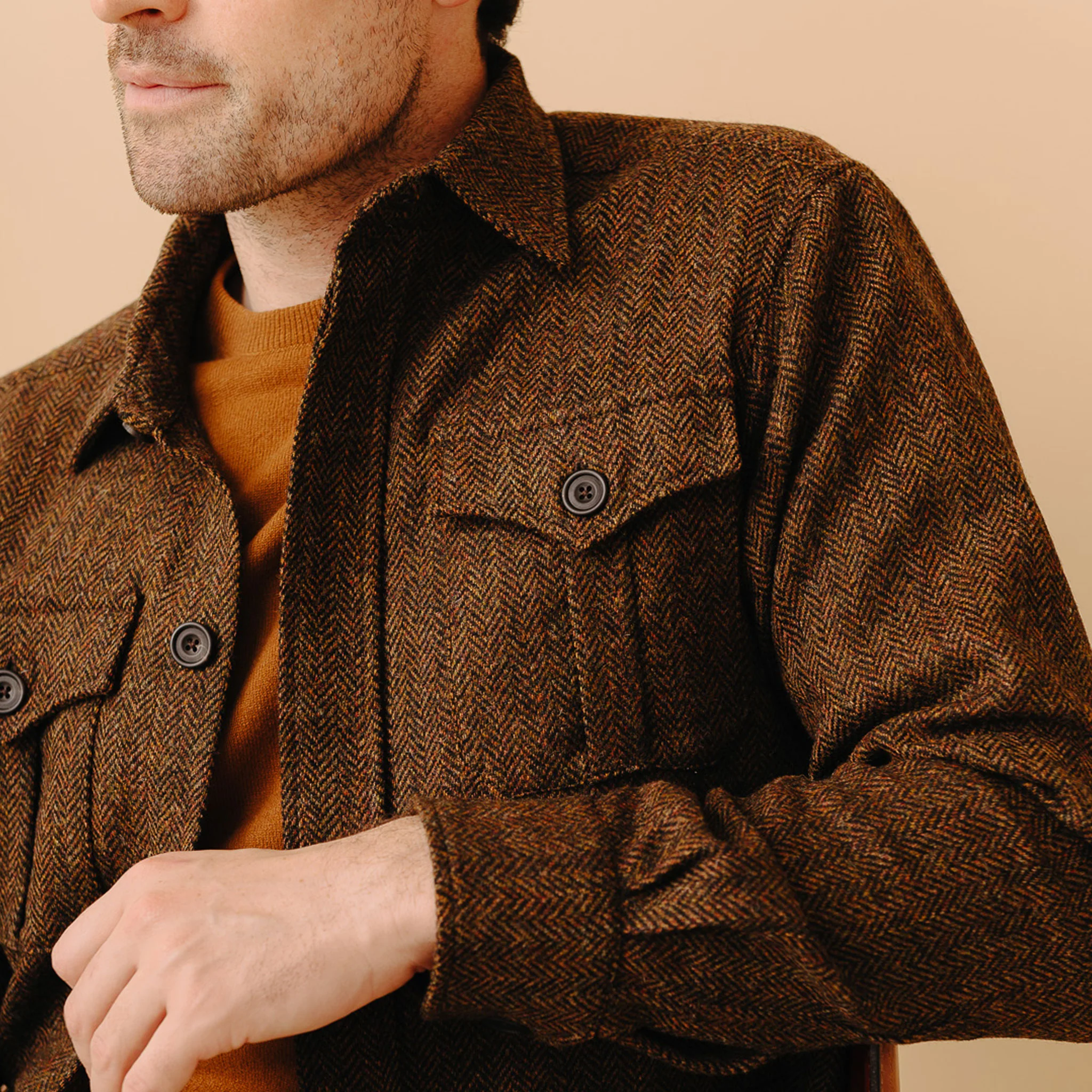 Herringbone Tweed Safari Jacket in Ashdown - Image 5